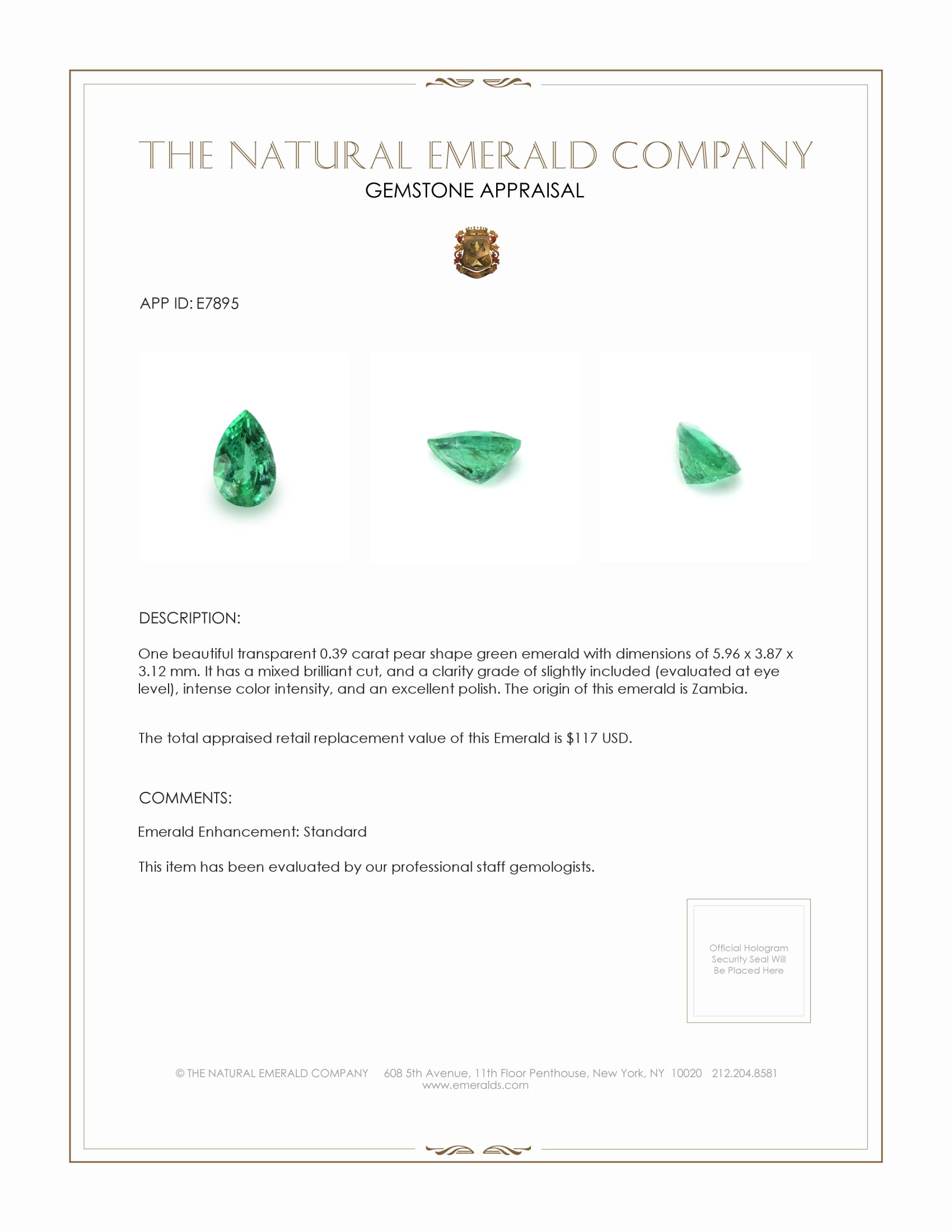 0.39 Ct. Emerald from Zambia