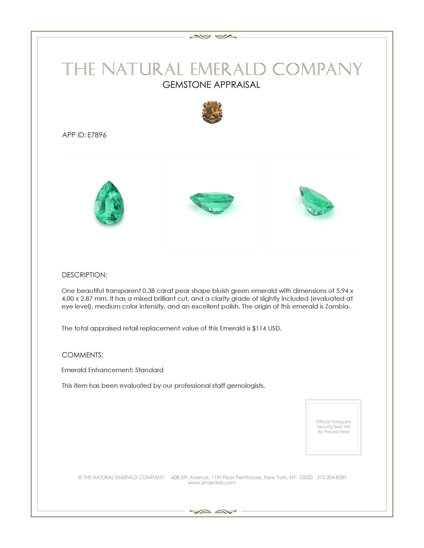 0.38 Ct. Emerald from Zambia