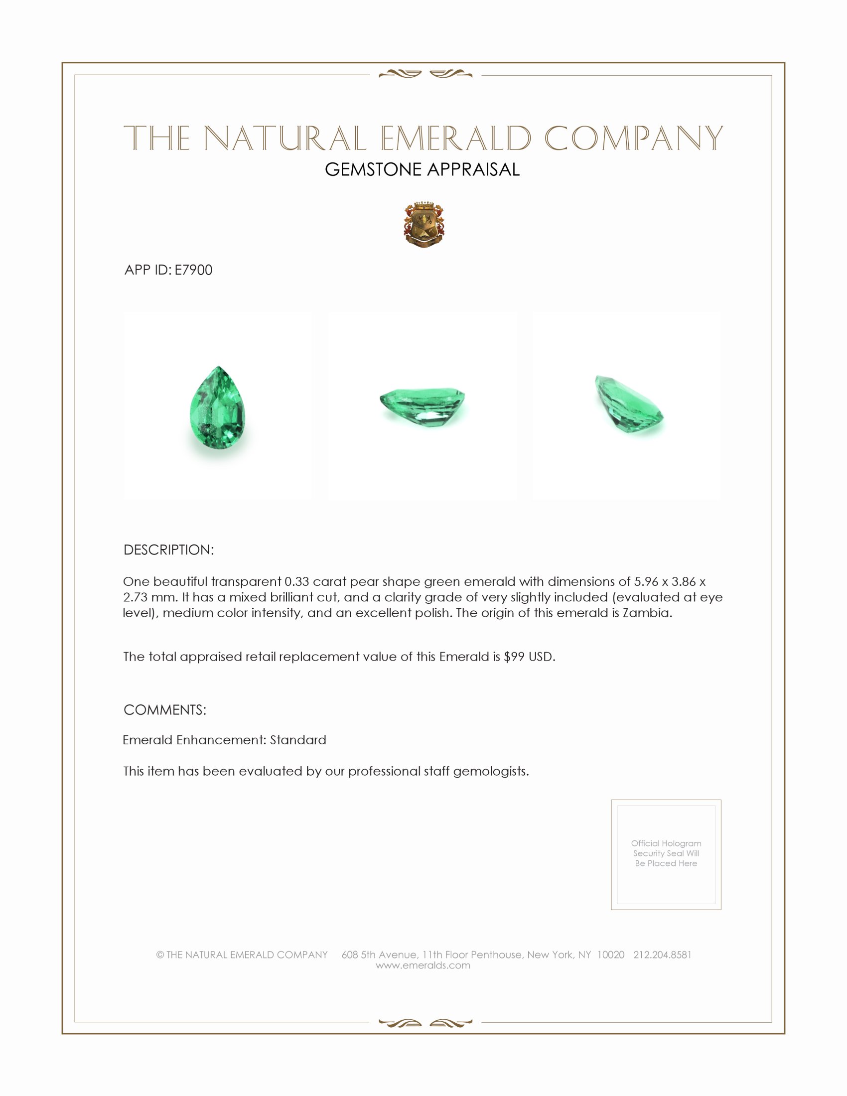 0.33 Ct. Emerald from Zambia