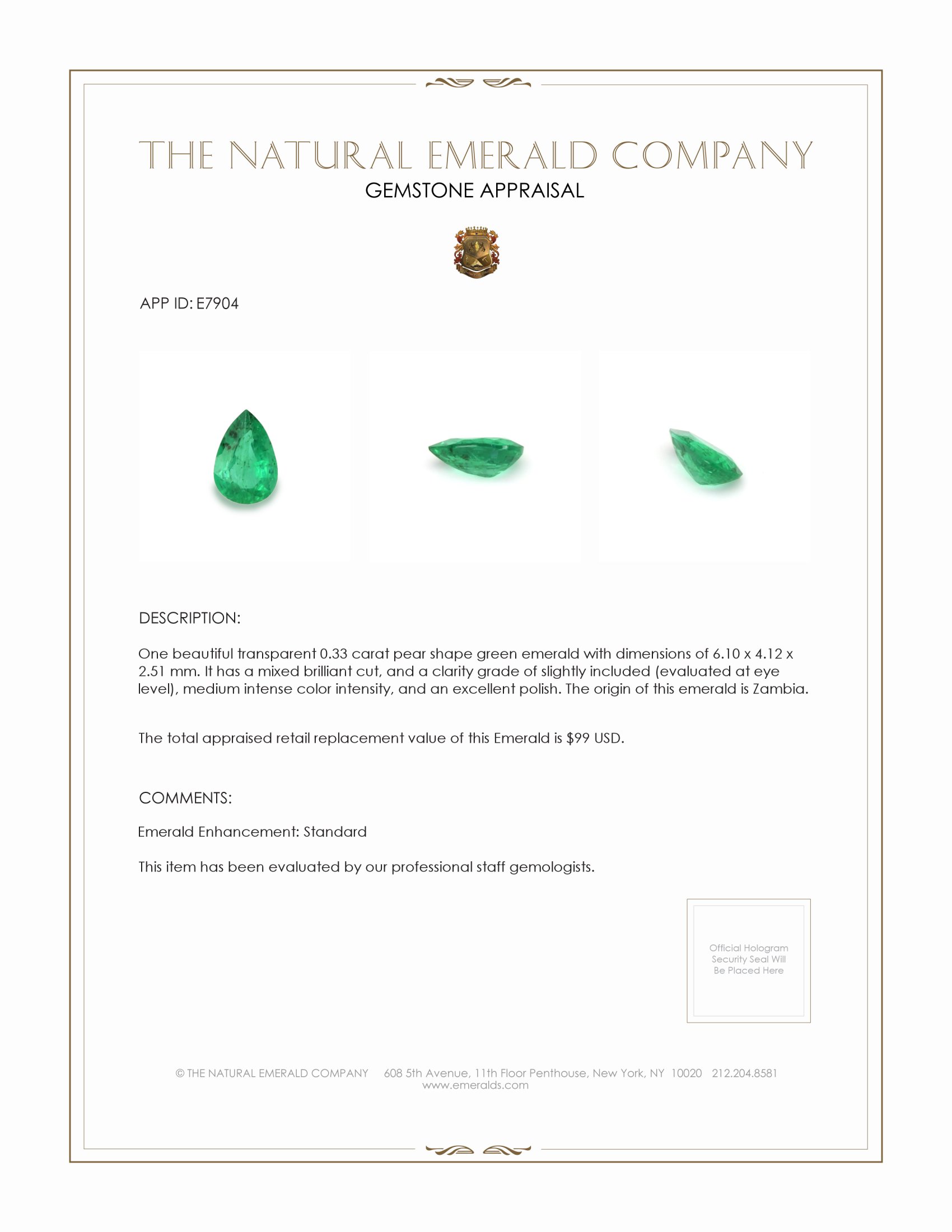 0.33 Ct. Emerald from Zambia