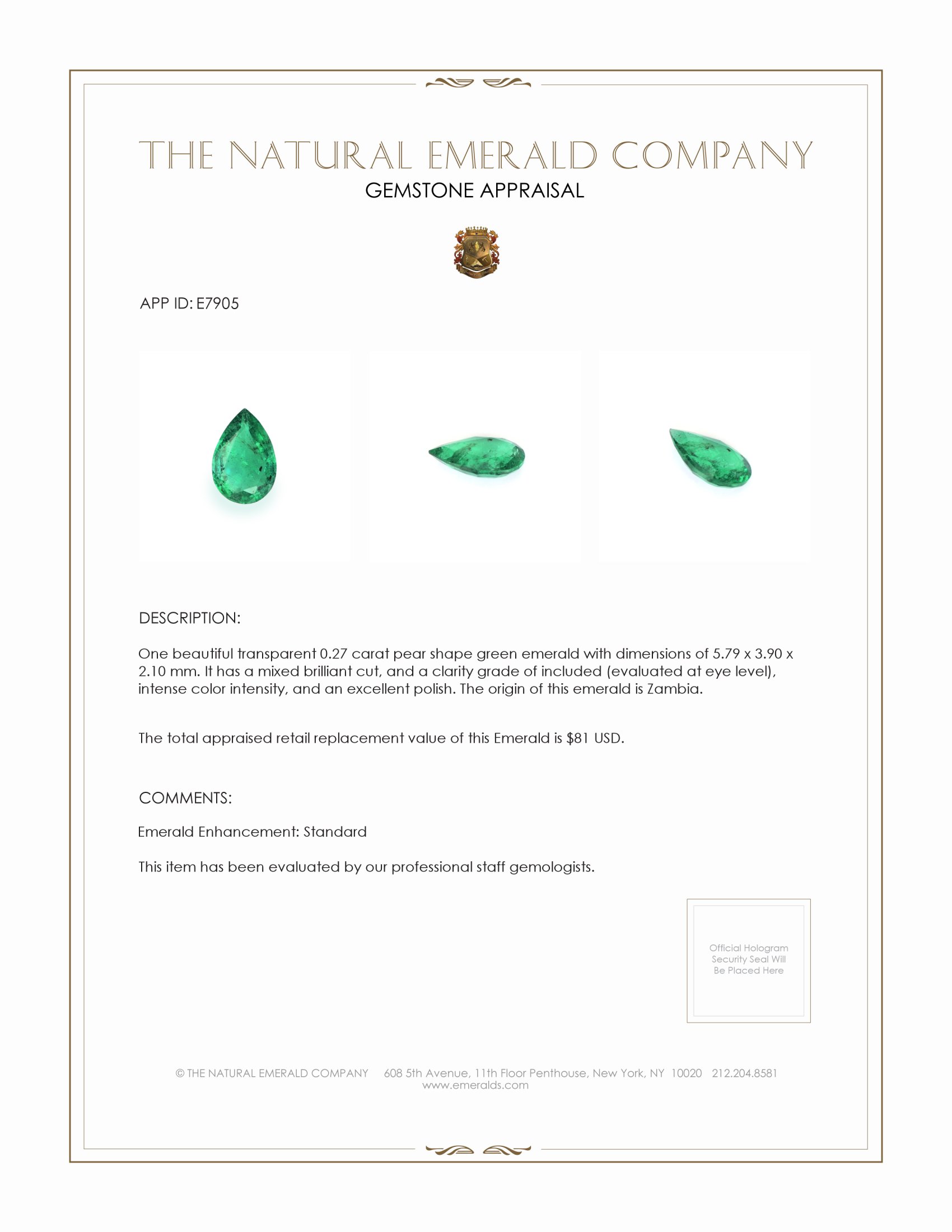 0.27 Ct. Emerald from Zambia
