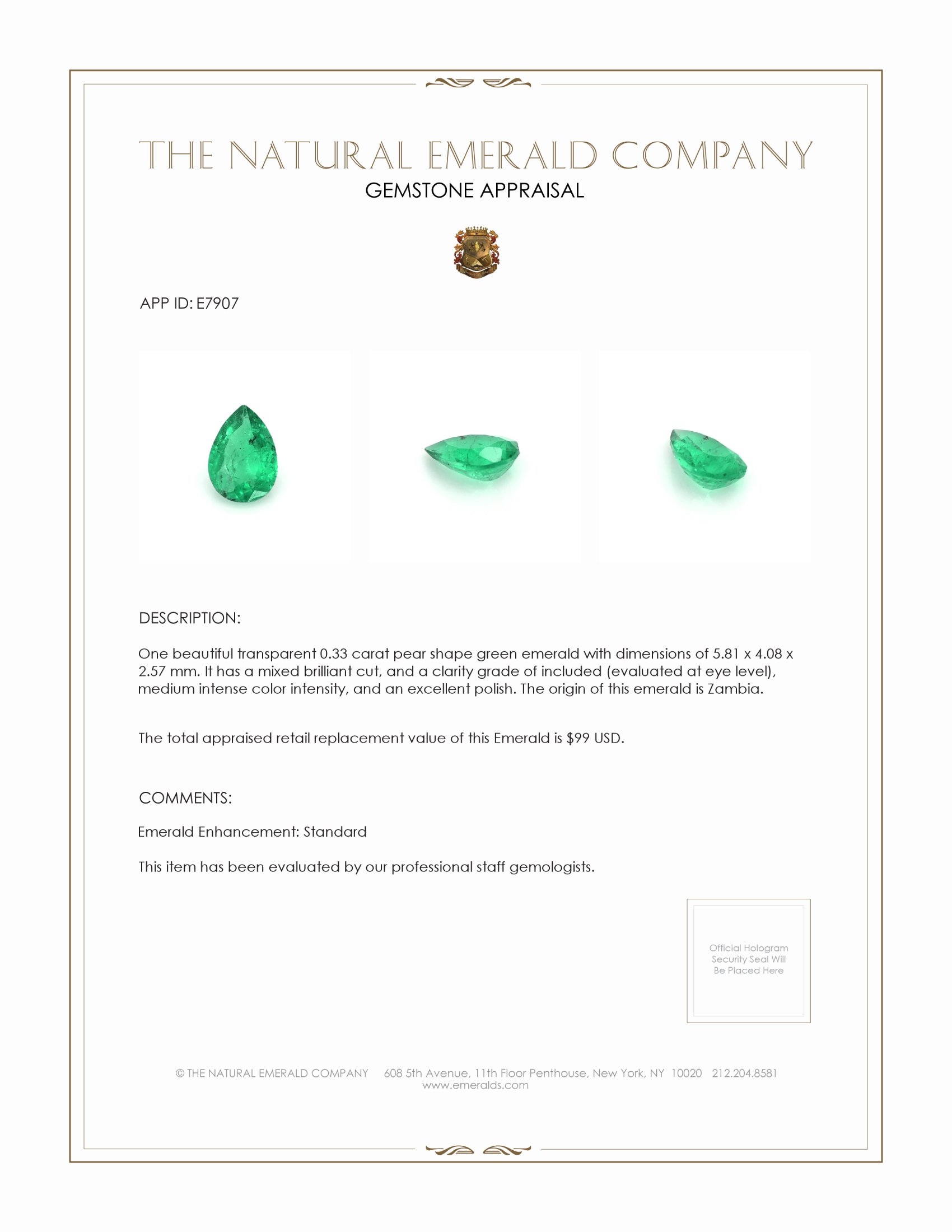 0.33 Ct. Emerald from Zambia