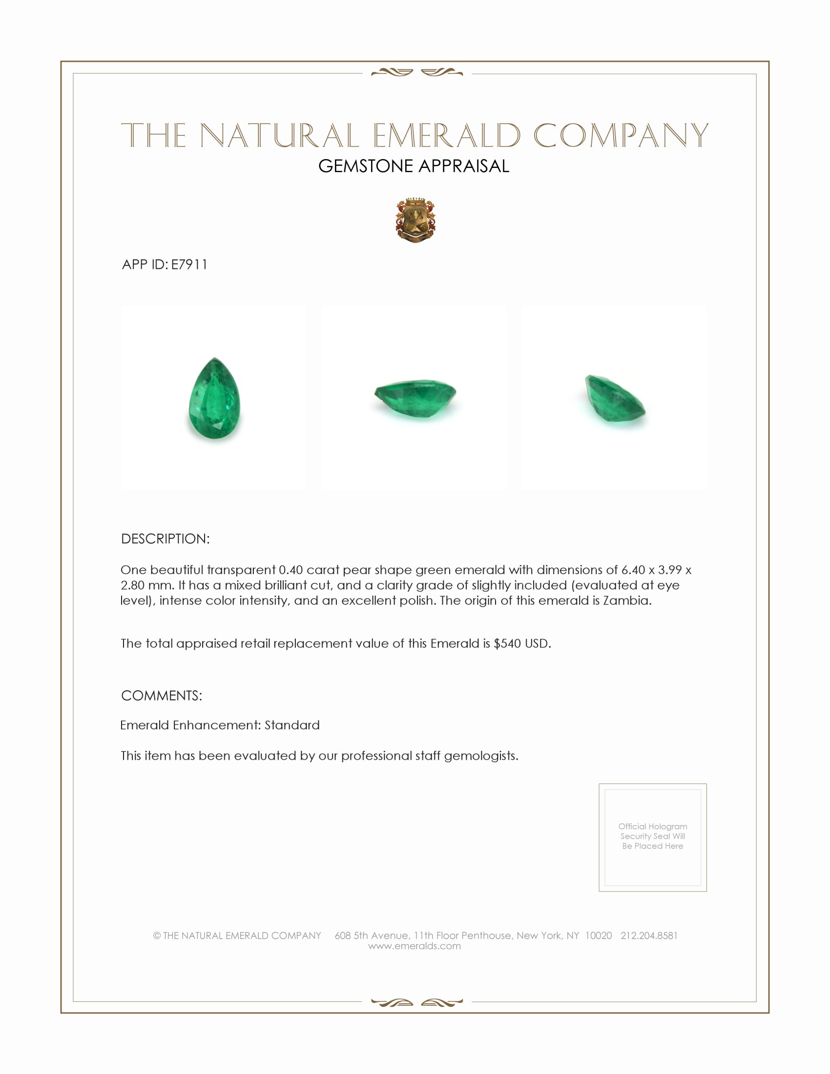 0.40 Ct. Emerald from Zambia