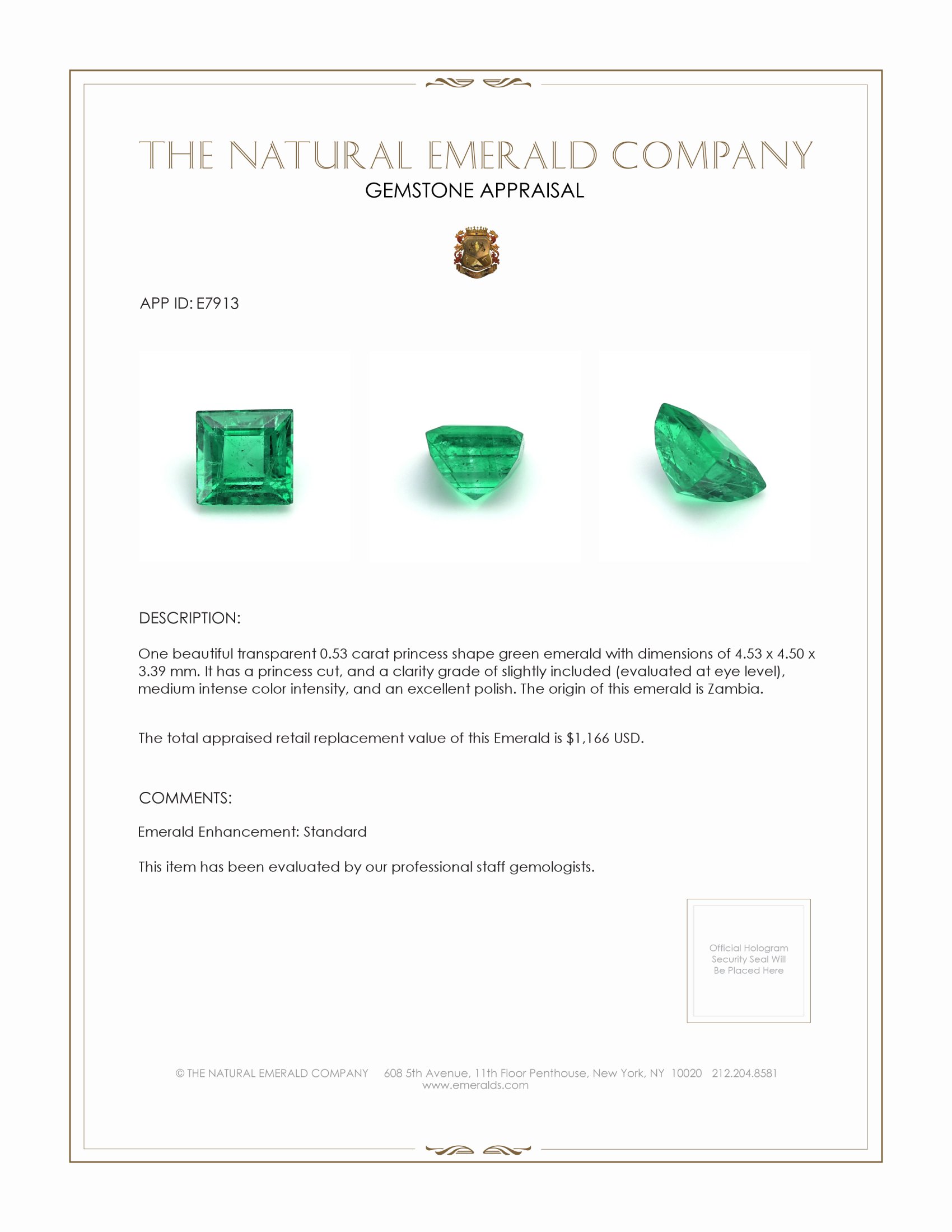 0.53 Ct. Emerald from Zambia