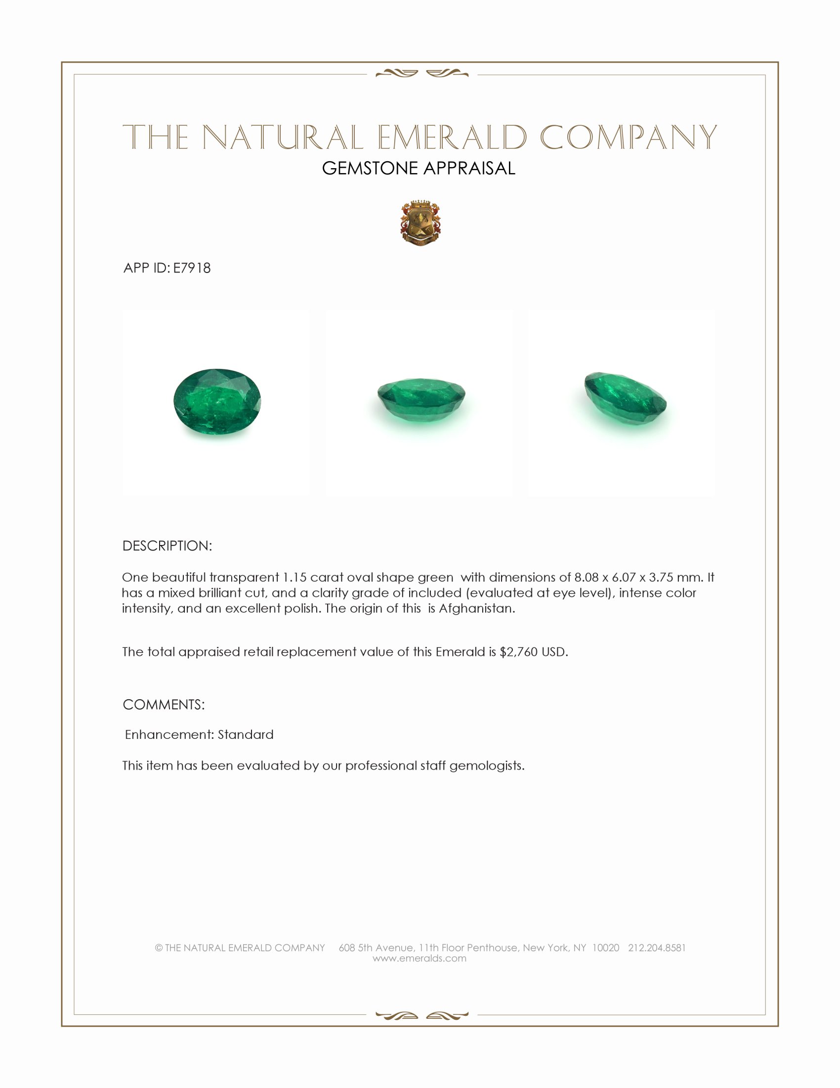 1.15 Ct. Emerald from Afghanistan