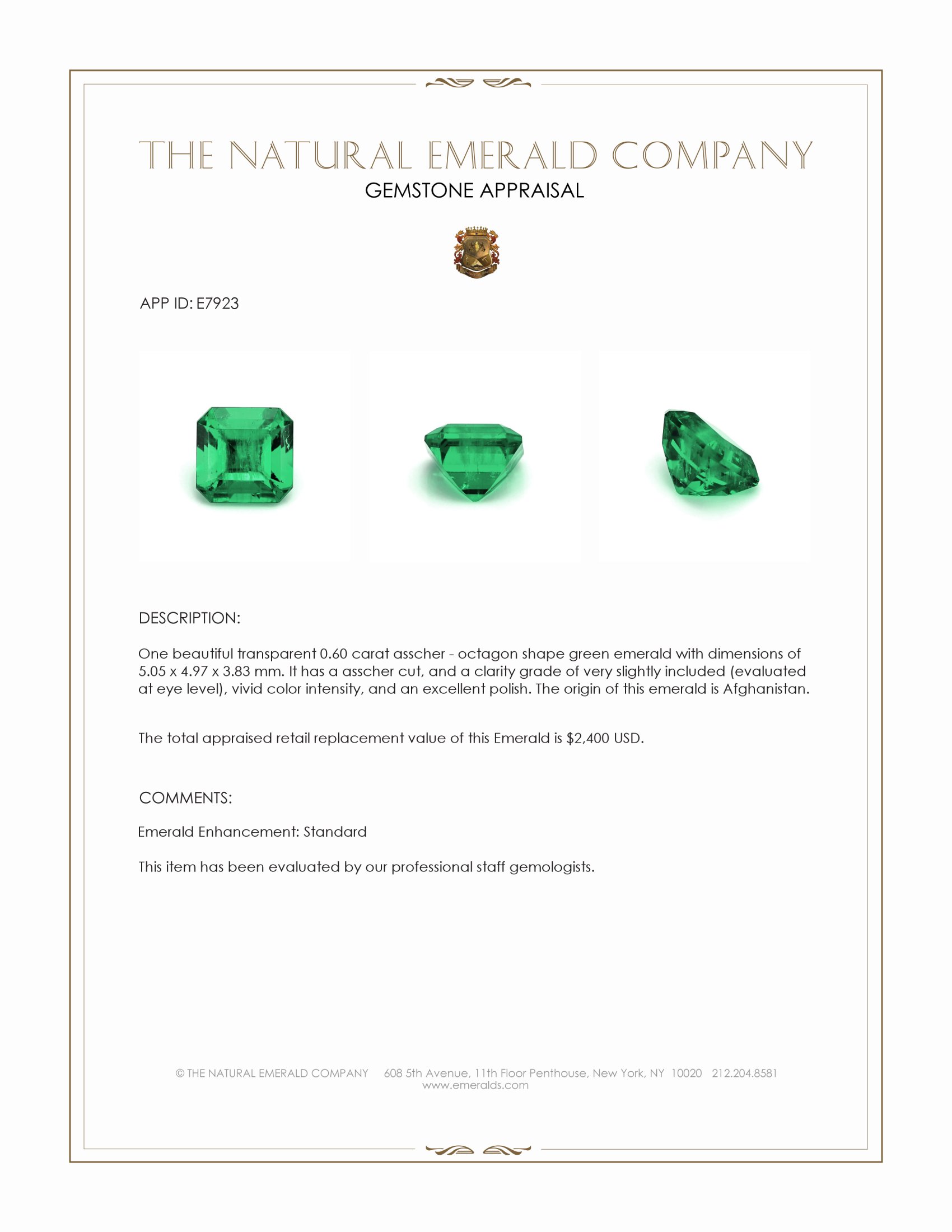 0.60 Ct. Emerald from Afghanistan