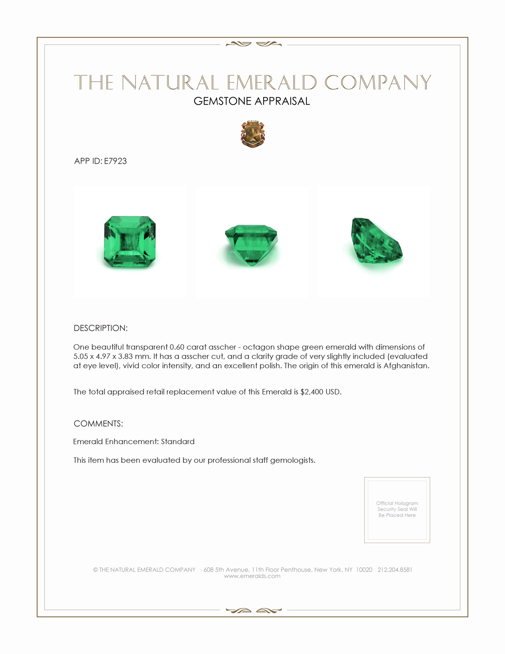 0.60 Ct. Emerald from Afghanistan