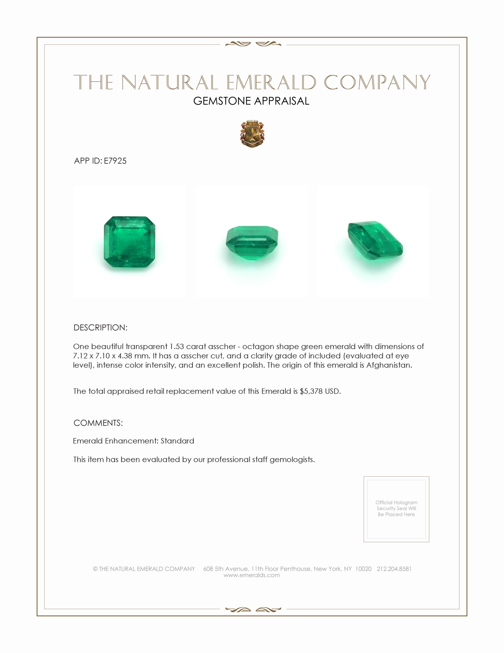 1.53 Ct. Emerald from Afghanistan