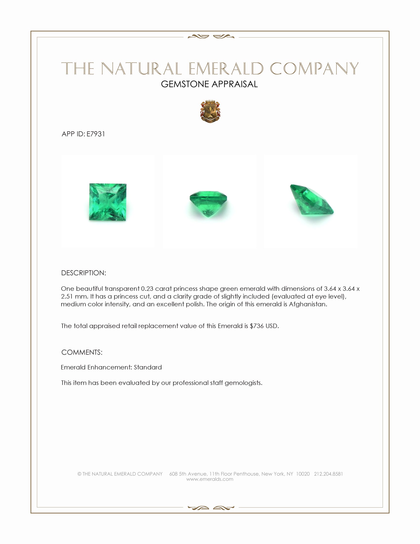 0.23 Ct. Emerald from Afghanistan