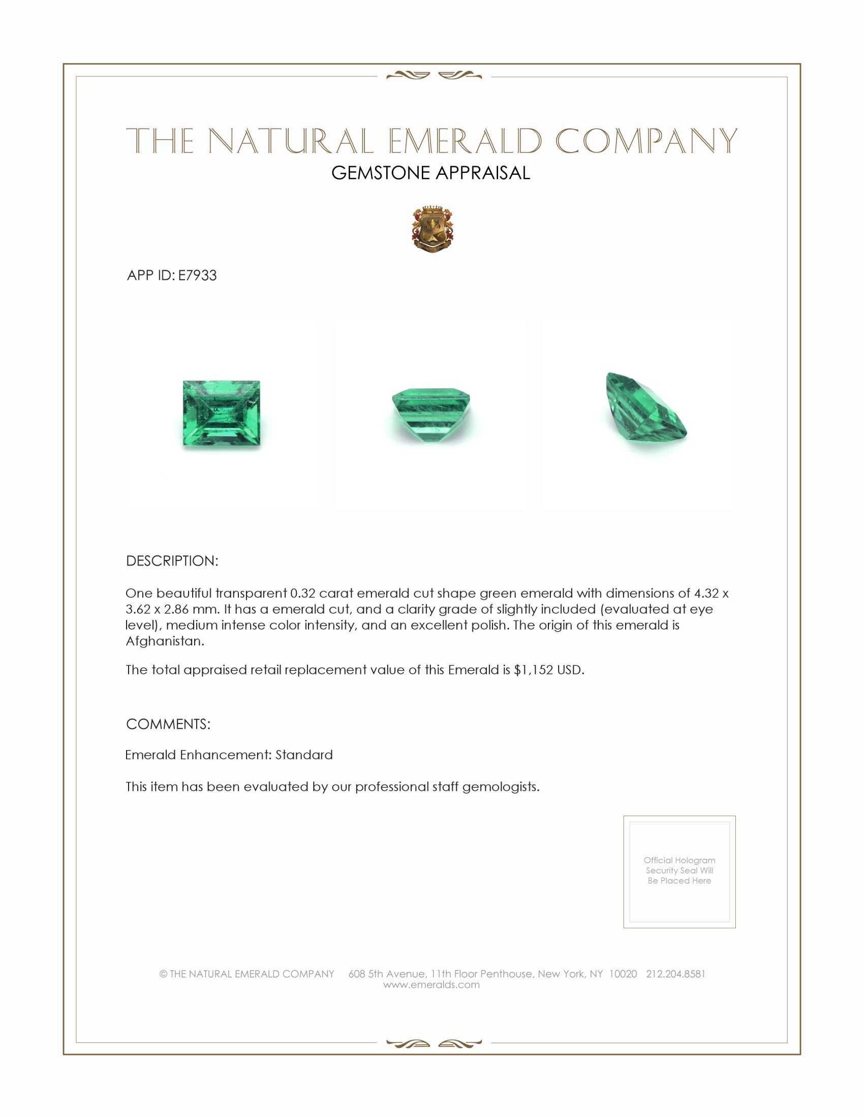 0.32 Ct. Emerald from Afghanistan