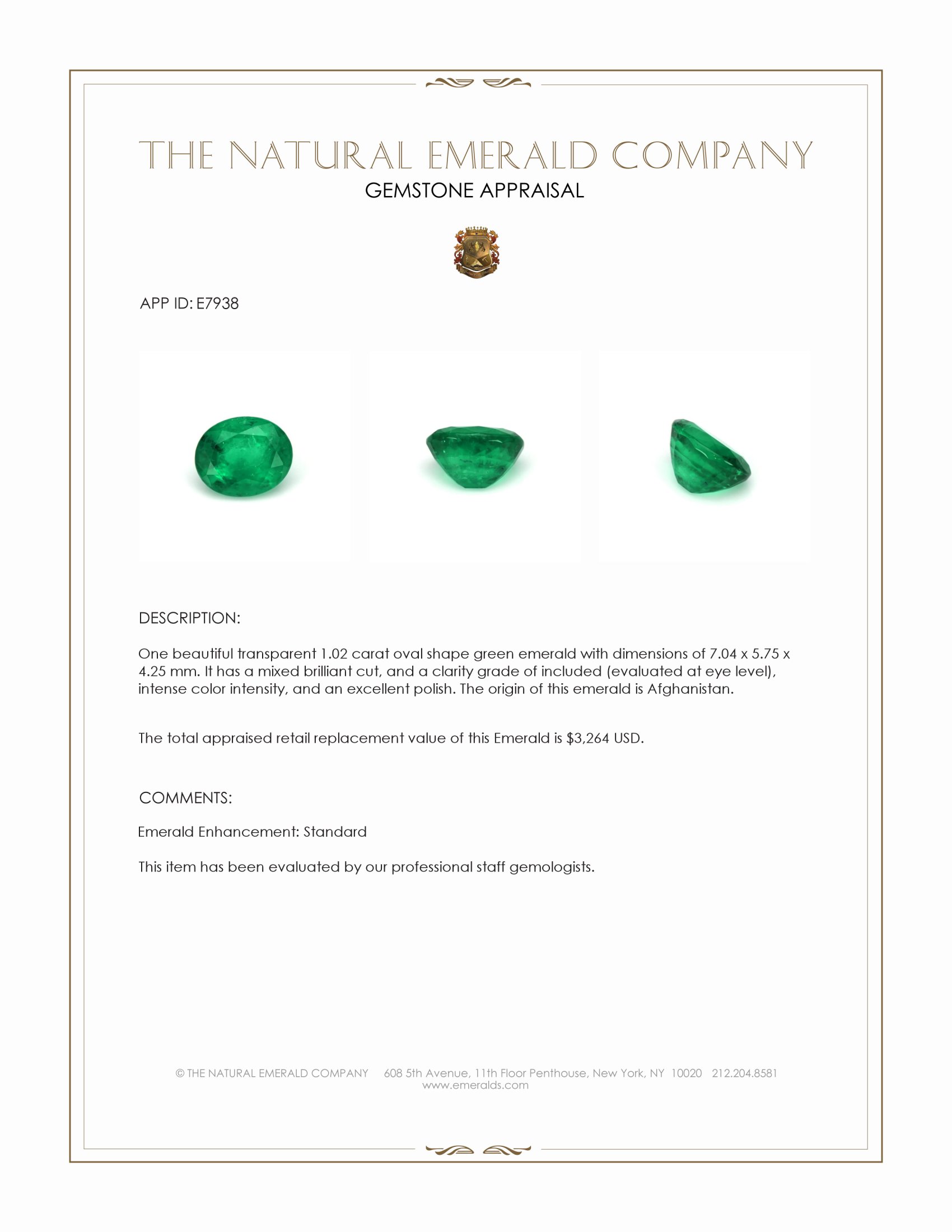 1.02 Ct. Emerald from Afghanistan