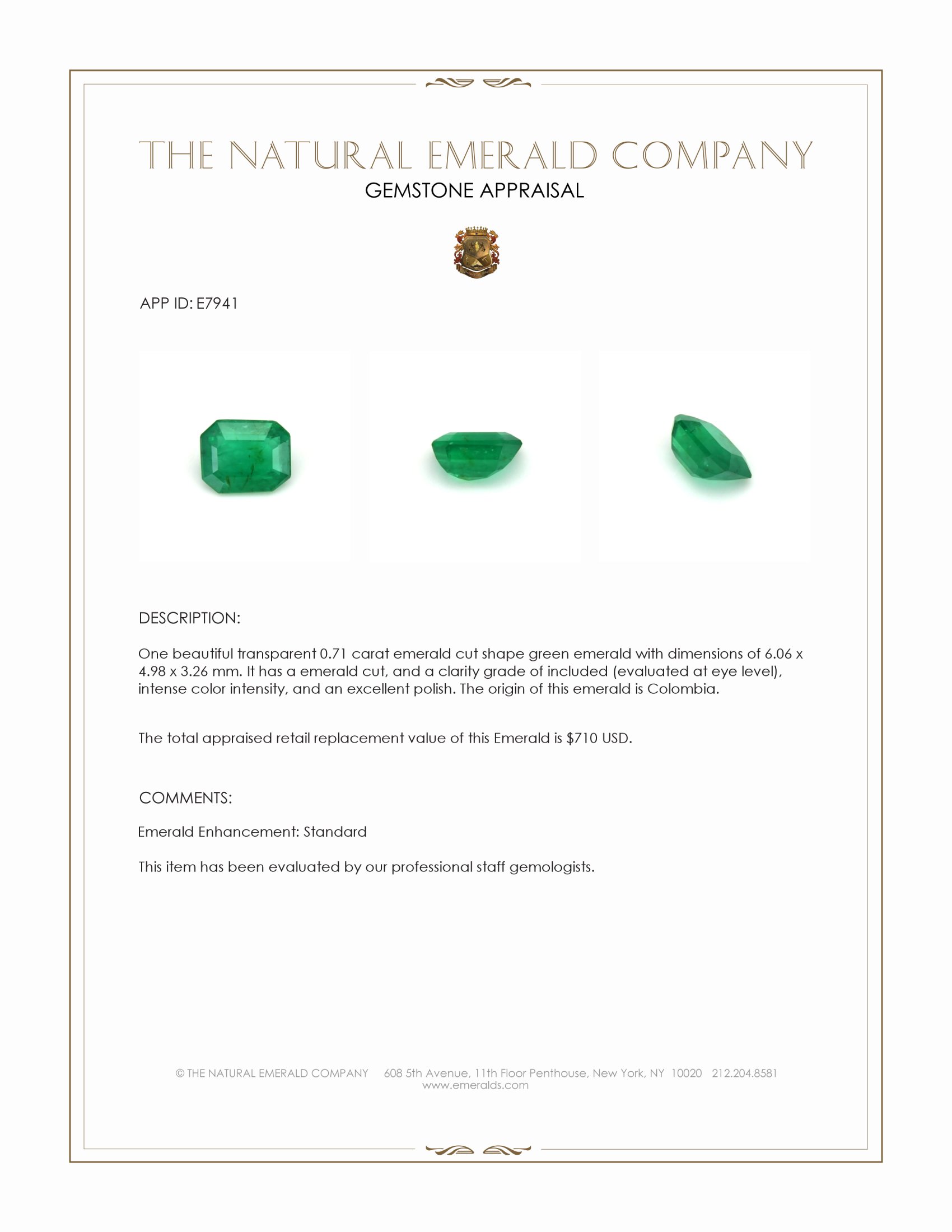 0.71 Ct. Emerald from Colombia