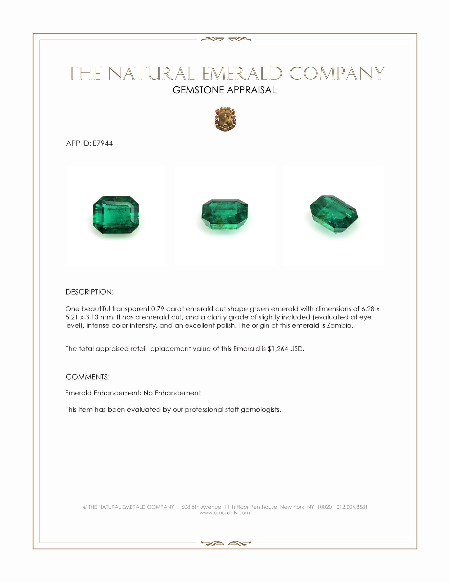 0.79 Ct. Emerald from Zambia