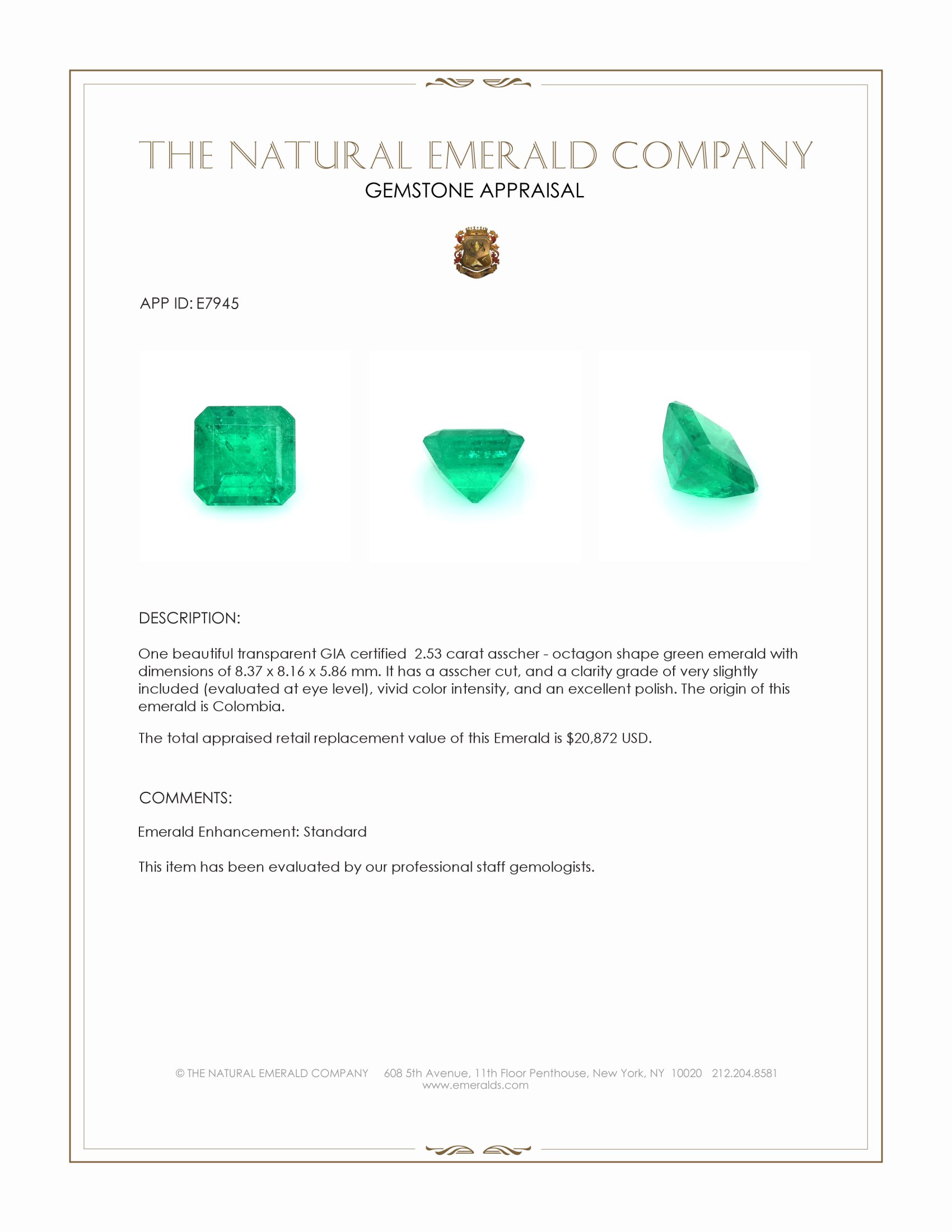 2.53 Ct. Emerald from Colombia