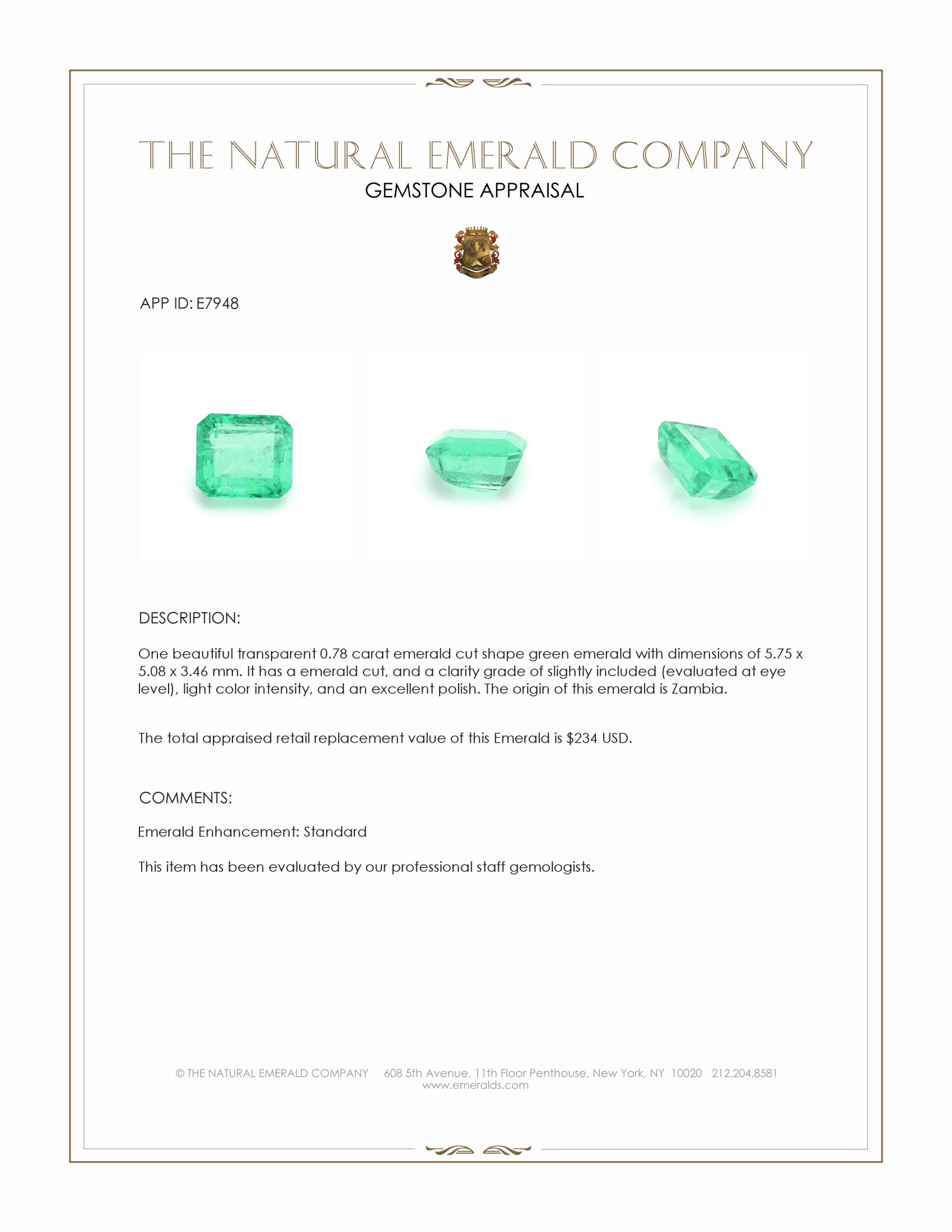 0.78 Ct. Emerald from Zambia