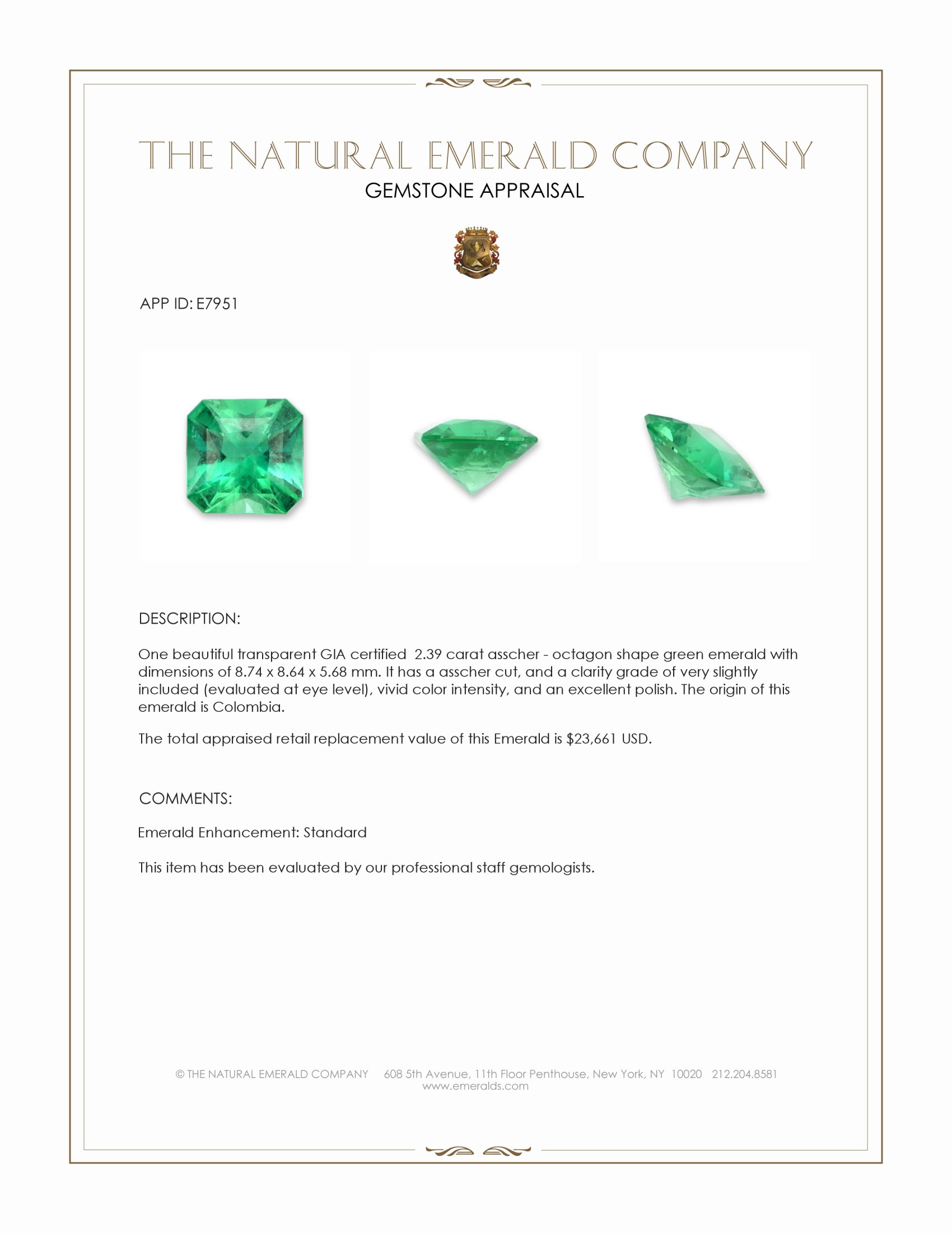 2.39 Ct. Emerald from Colombia