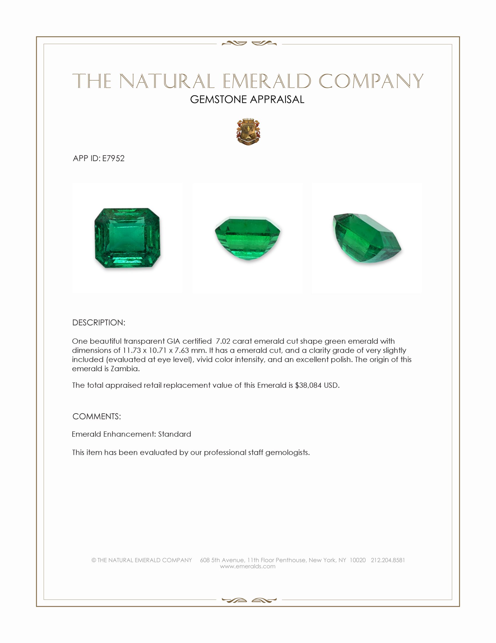 7.02 Ct. Emerald from Zambia
