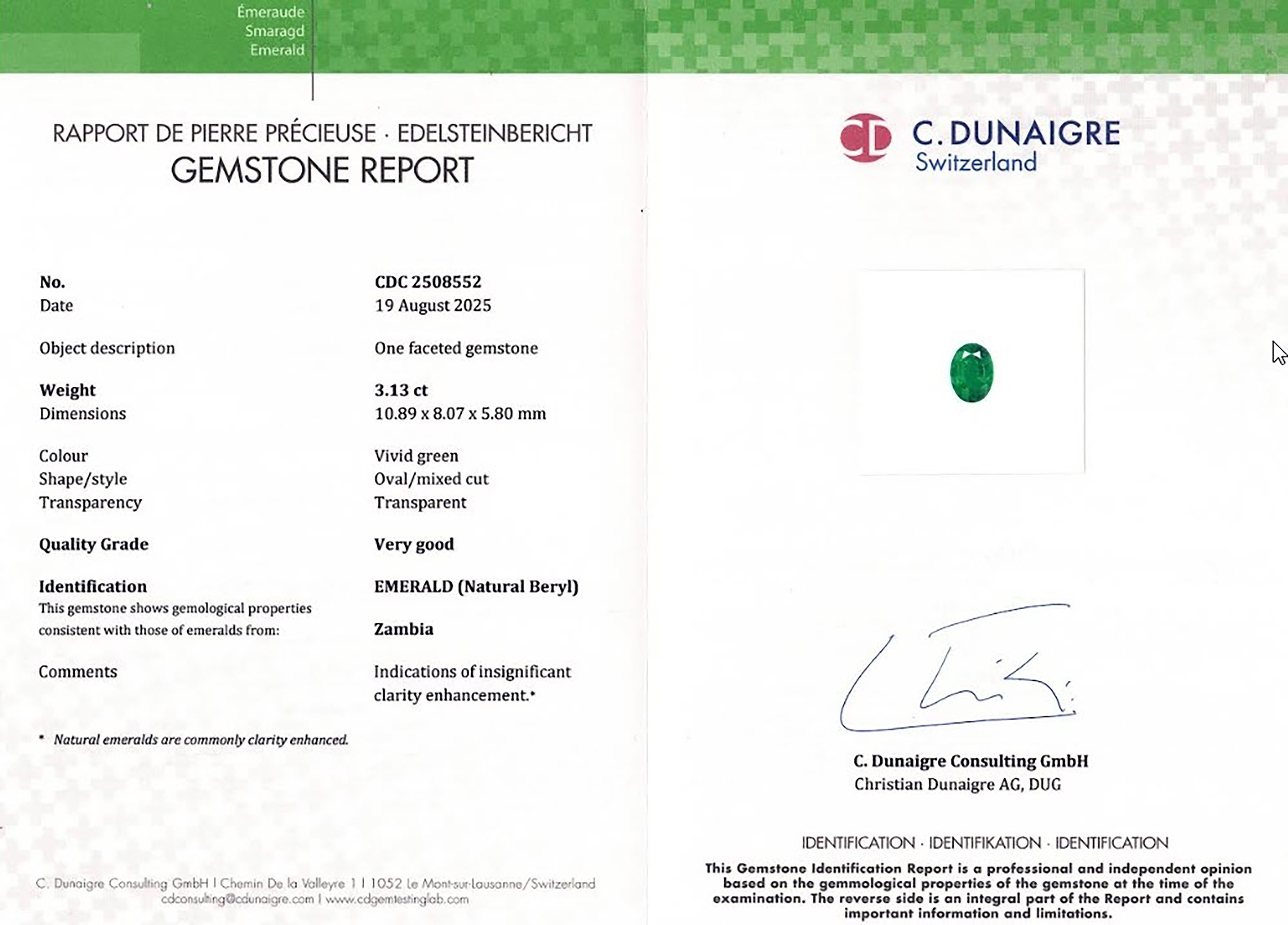 3.13 Ct. Emerald from Zambia