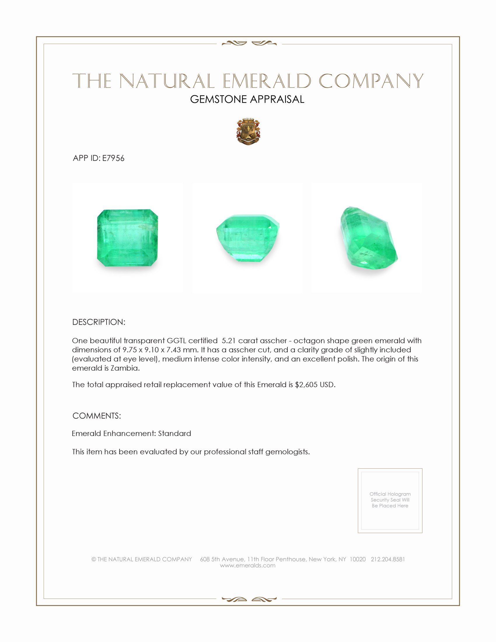 5.21 Ct. Emerald from Zambia