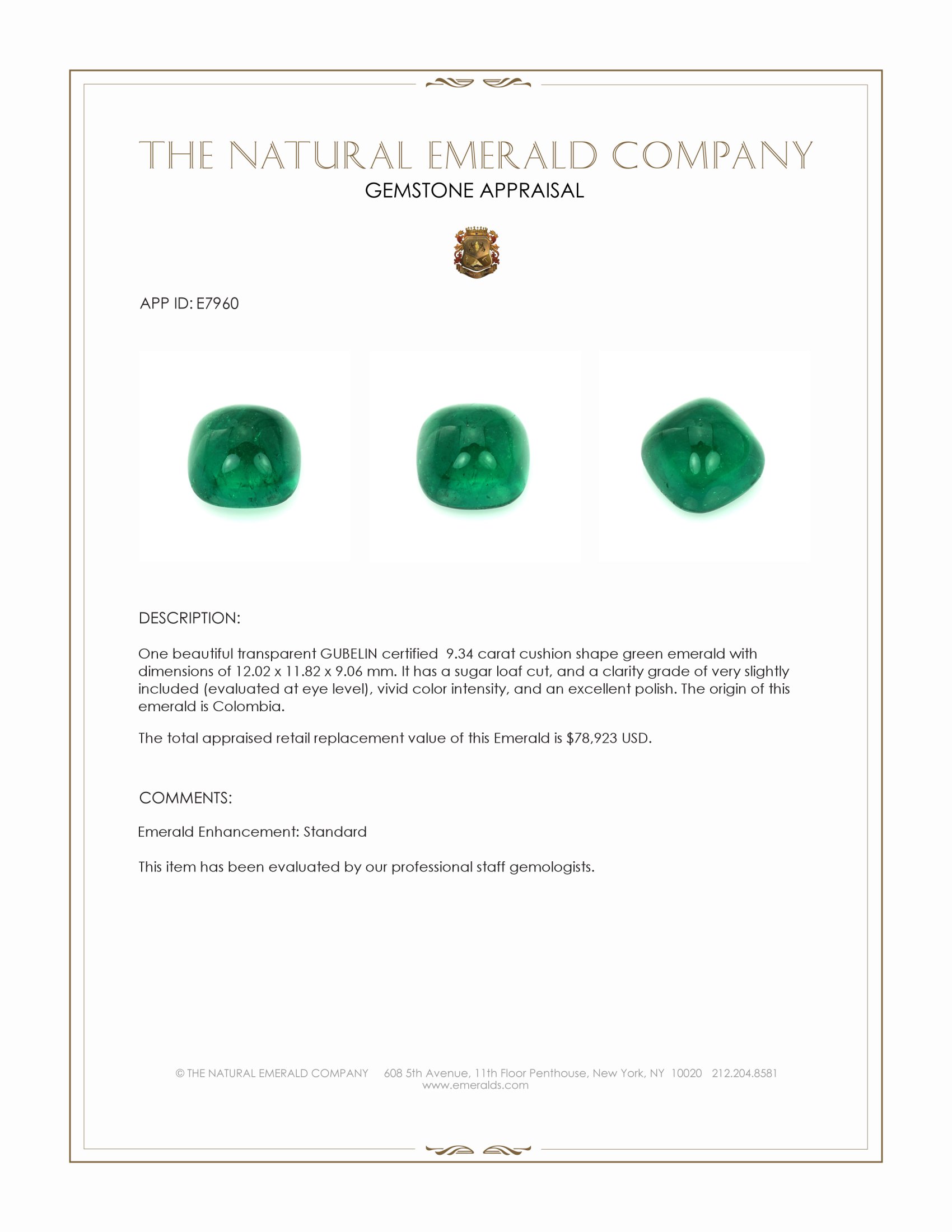 9.34 Ct. Cabochon Emerald from Colombia
