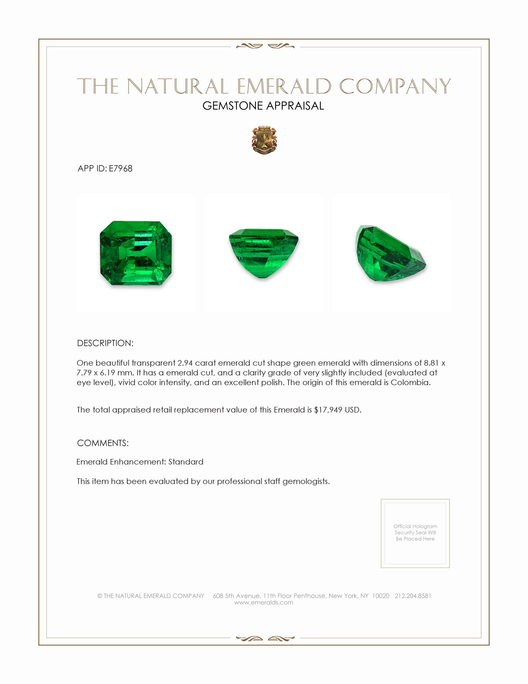 2.94 Ct. Emerald from Colombia