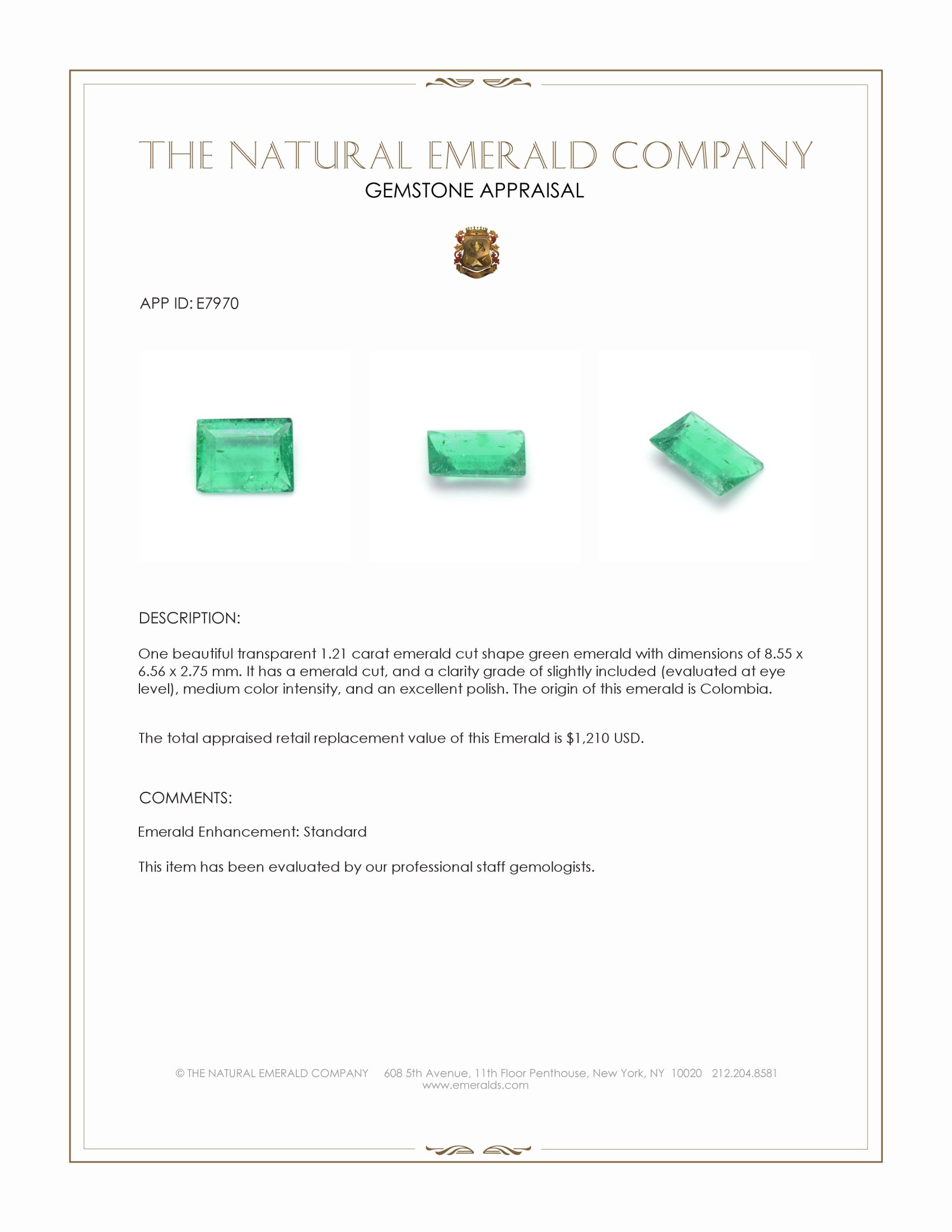 1.21 Ct. Emerald from Colombia