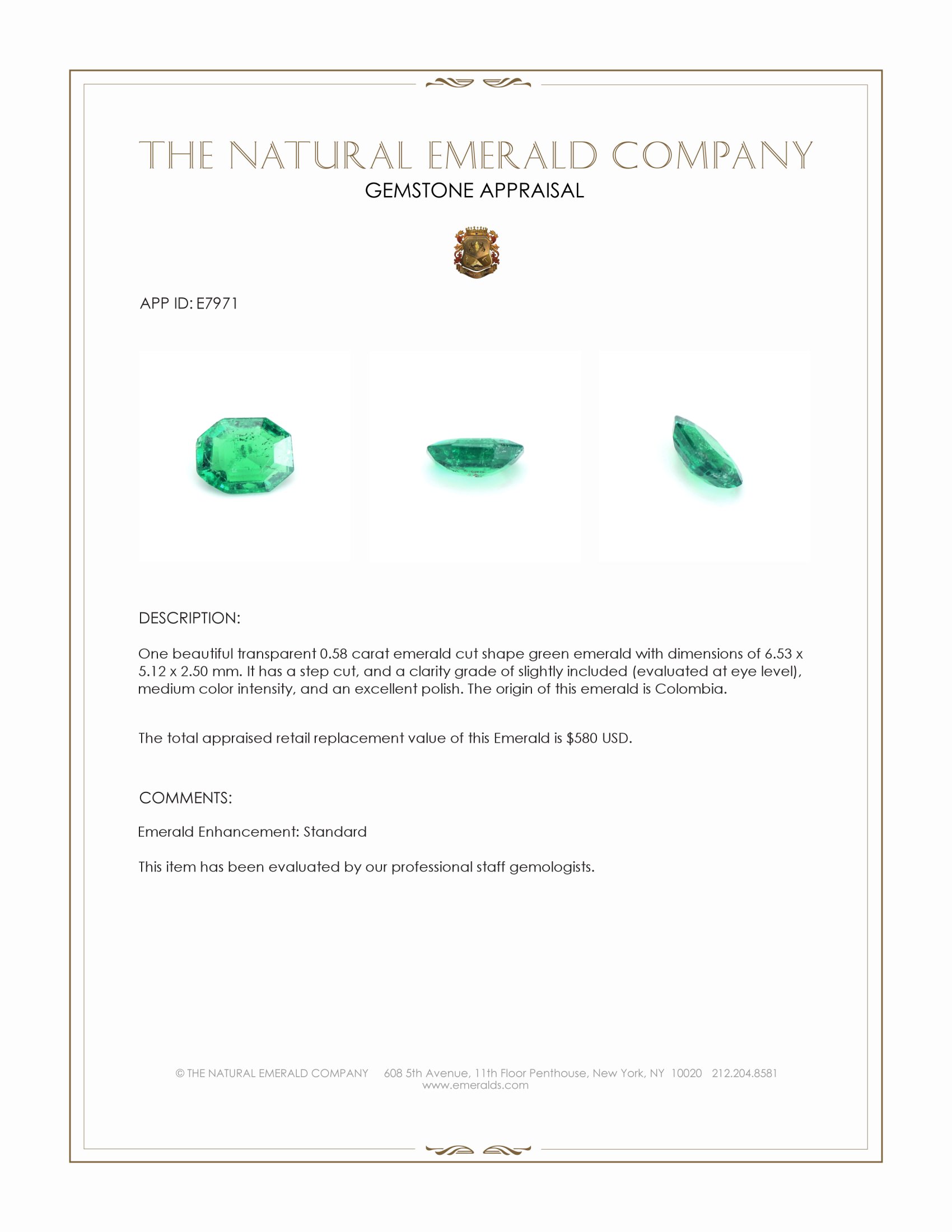 0.58 Ct. Emerald from Colombia