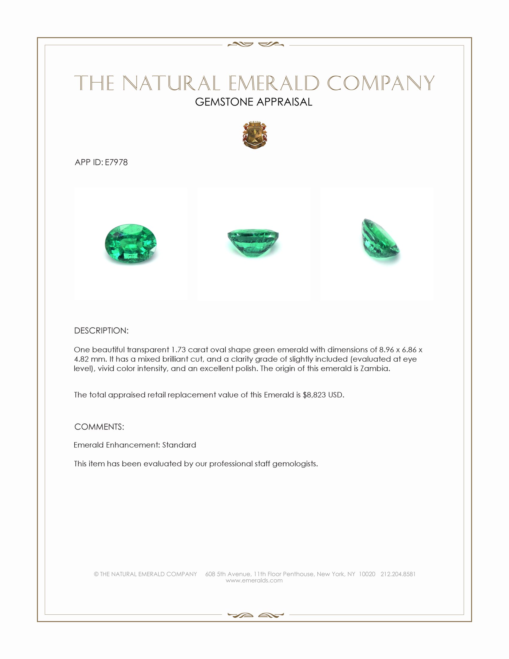 1.73 Ct. Emerald from Zambia