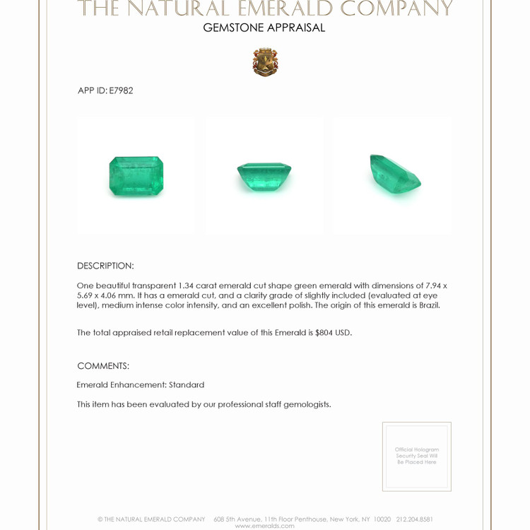1.34 Ct. Emerald from Brazil
