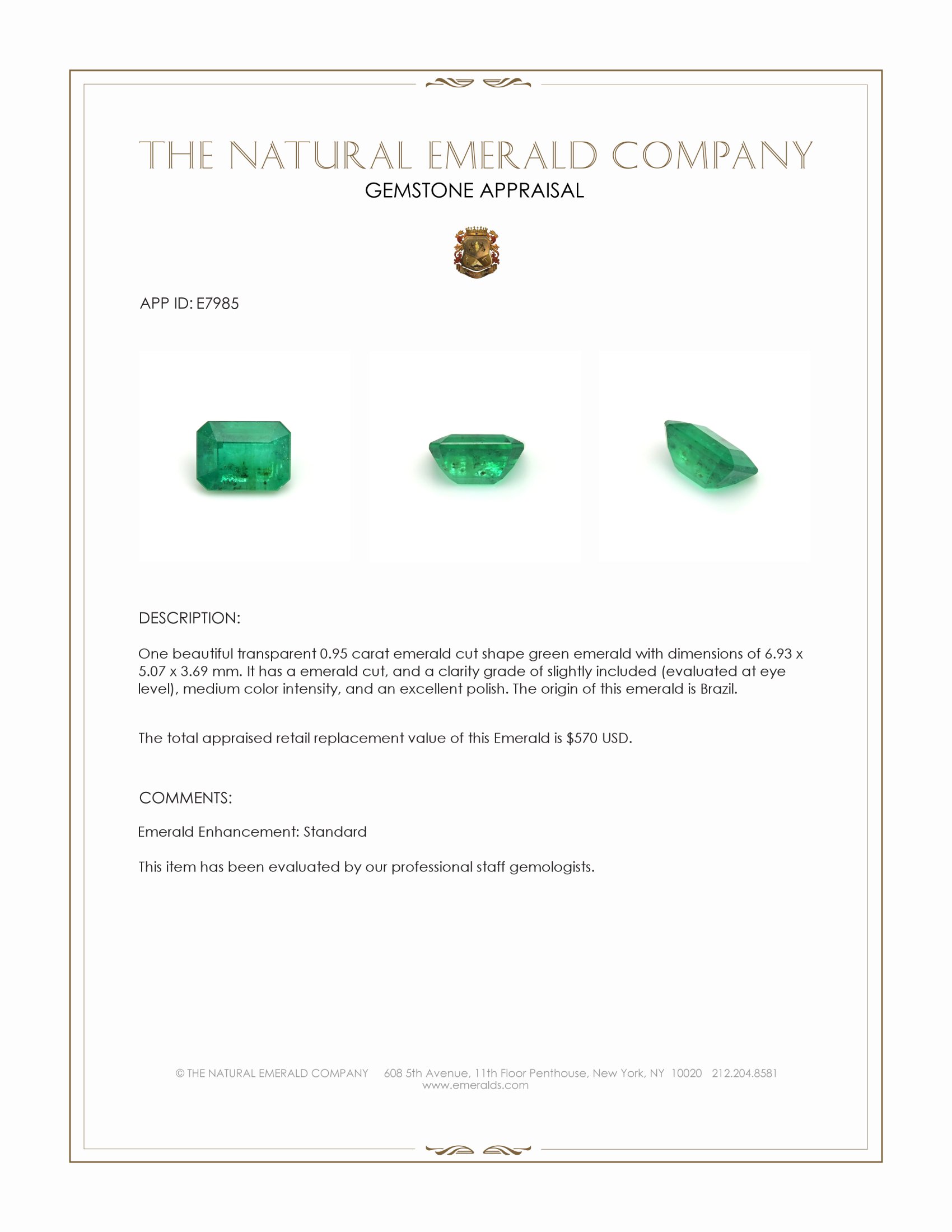 0.95 Ct. Emerald from Brazil