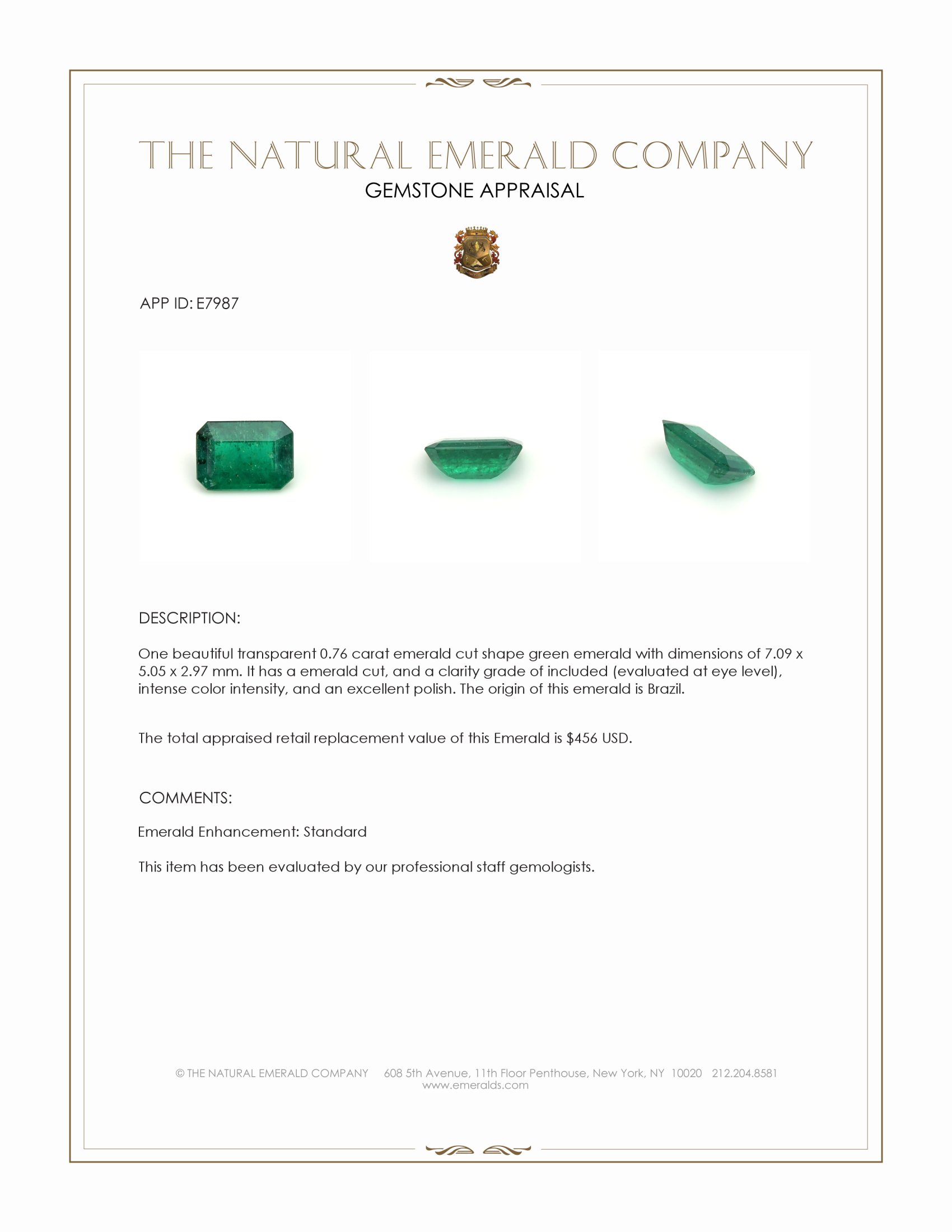 0.76 Ct. Emerald from Brazil