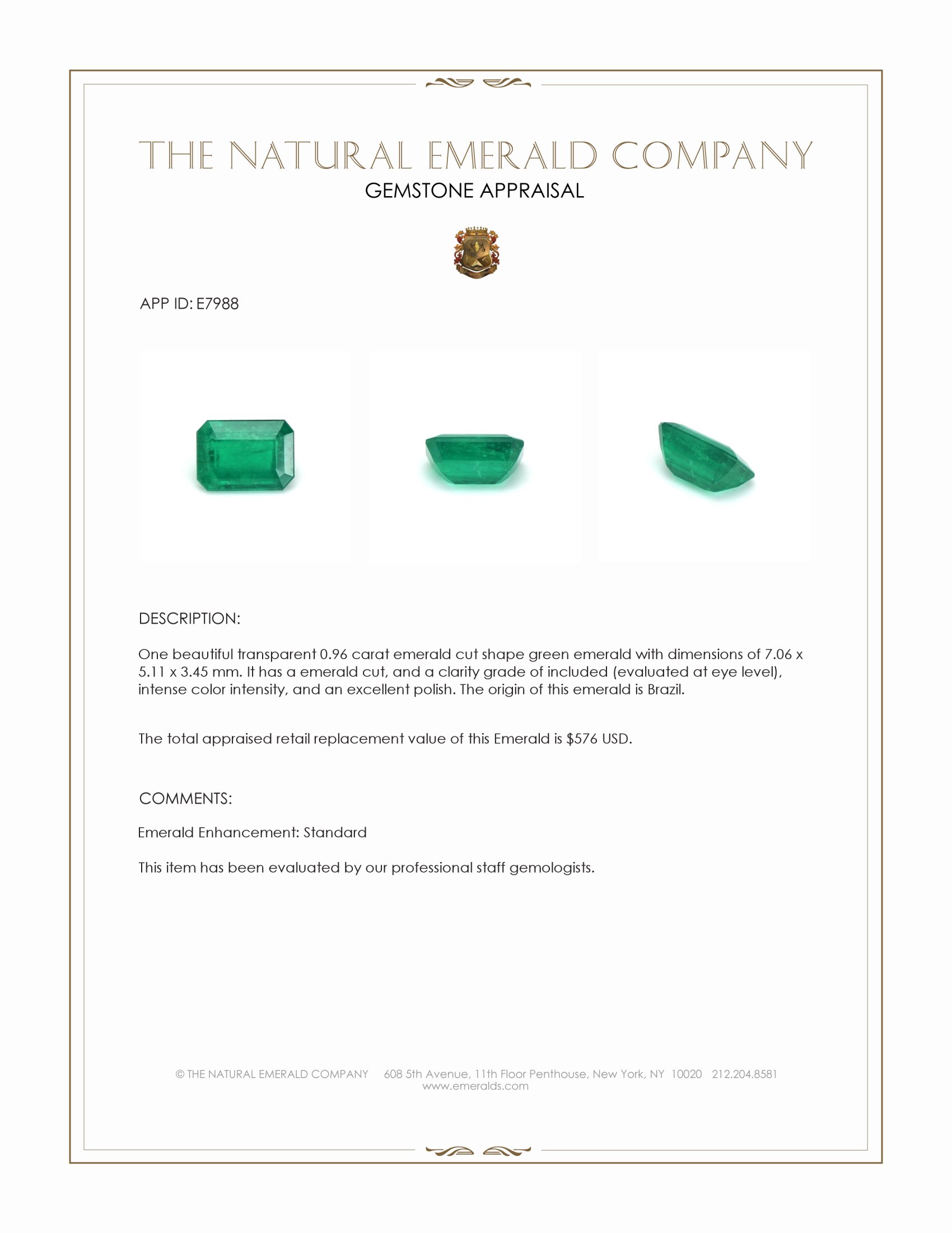 0.96 Ct. Emerald from Brazil