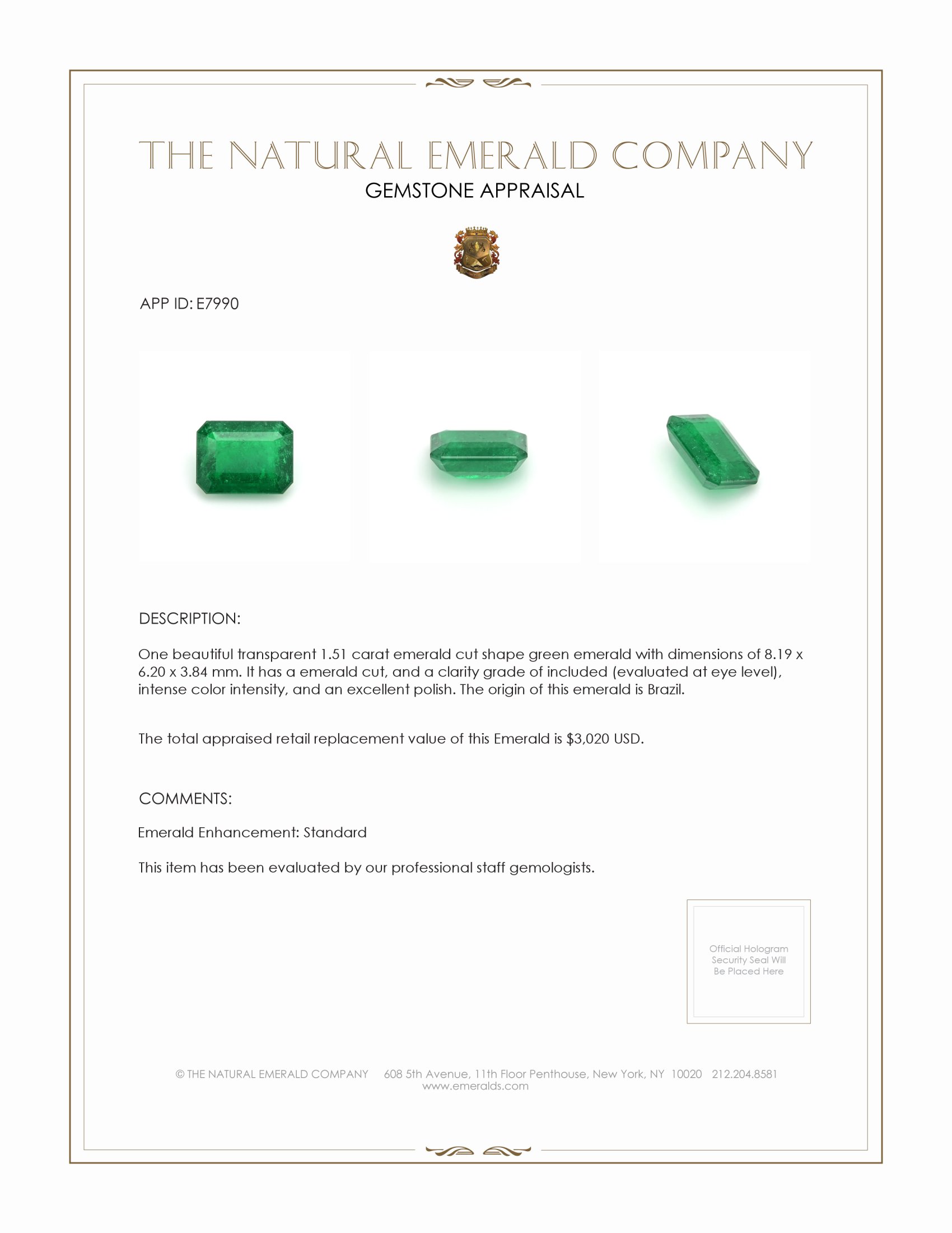 1.51 Ct. Emerald from Brazil