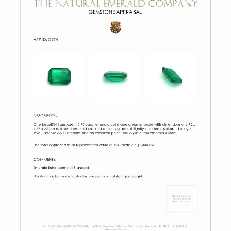 0.70 Ct. Emerald from Brazil