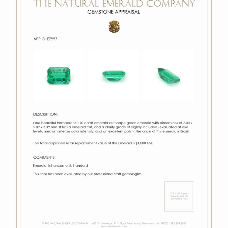 0.90 Ct. Emerald from Brazil