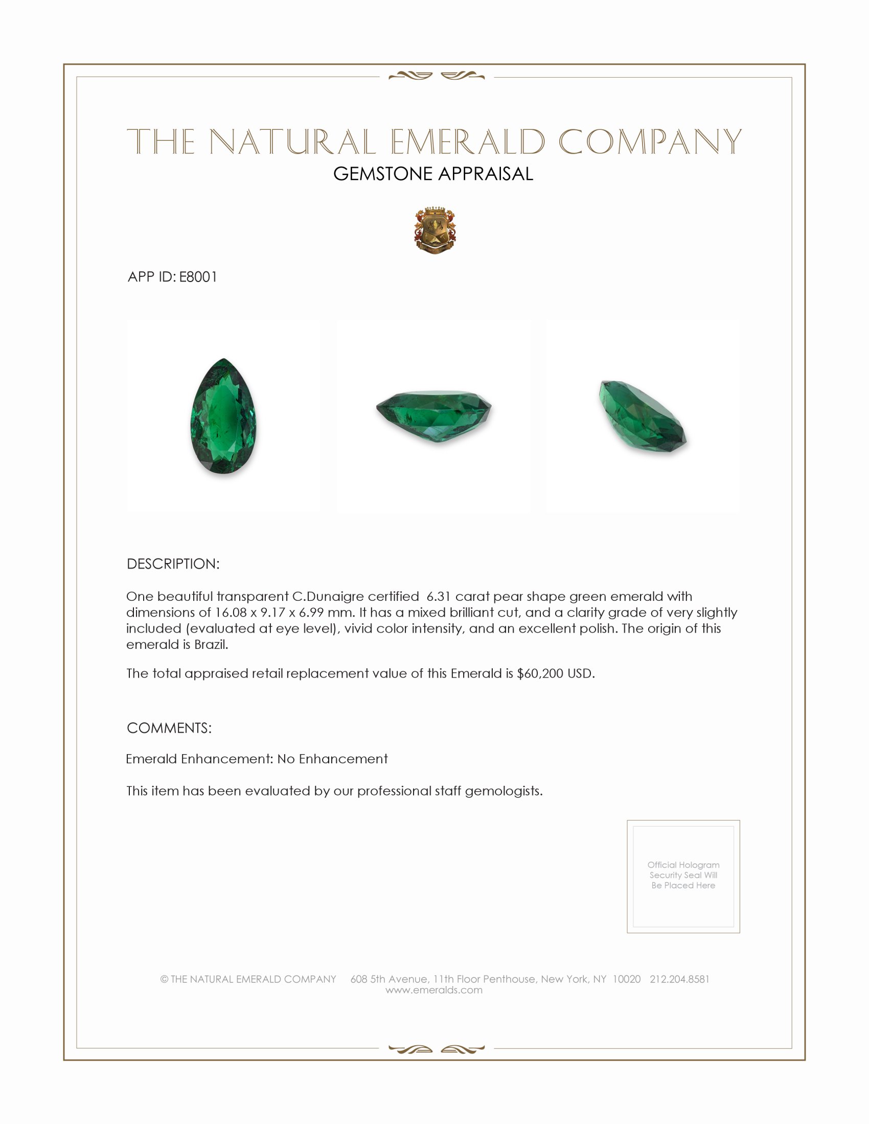 6.31 Ct. Emerald from Brazil