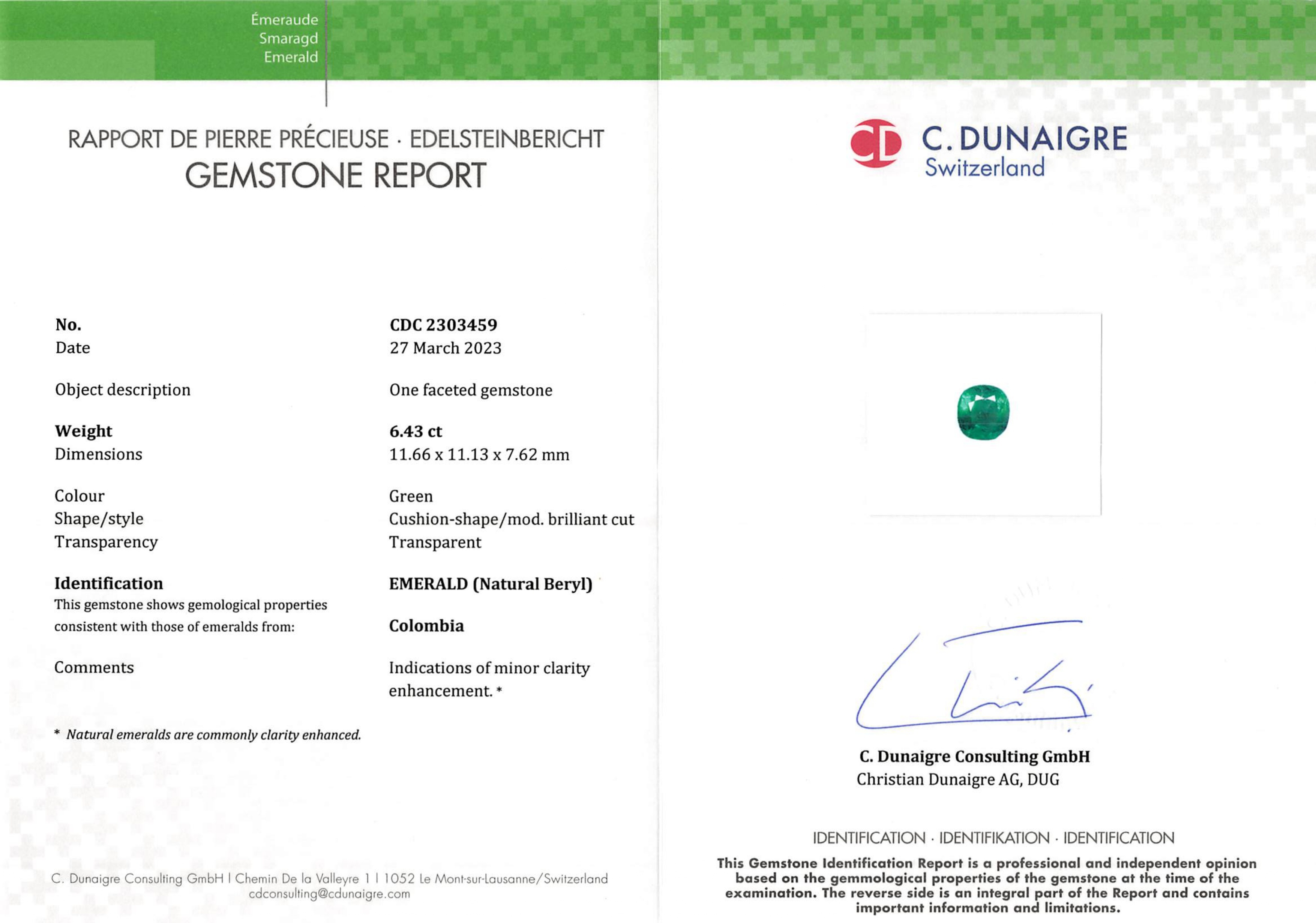 6.43 Ct. Emerald from Colombia
