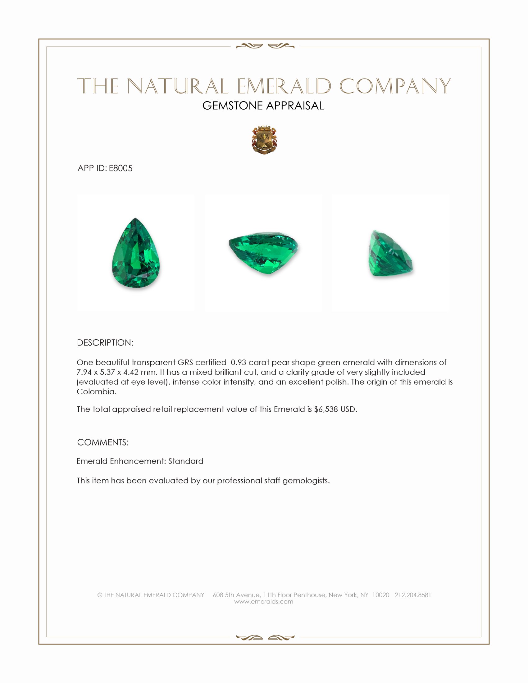 0.93 Ct. Emerald from Colombia