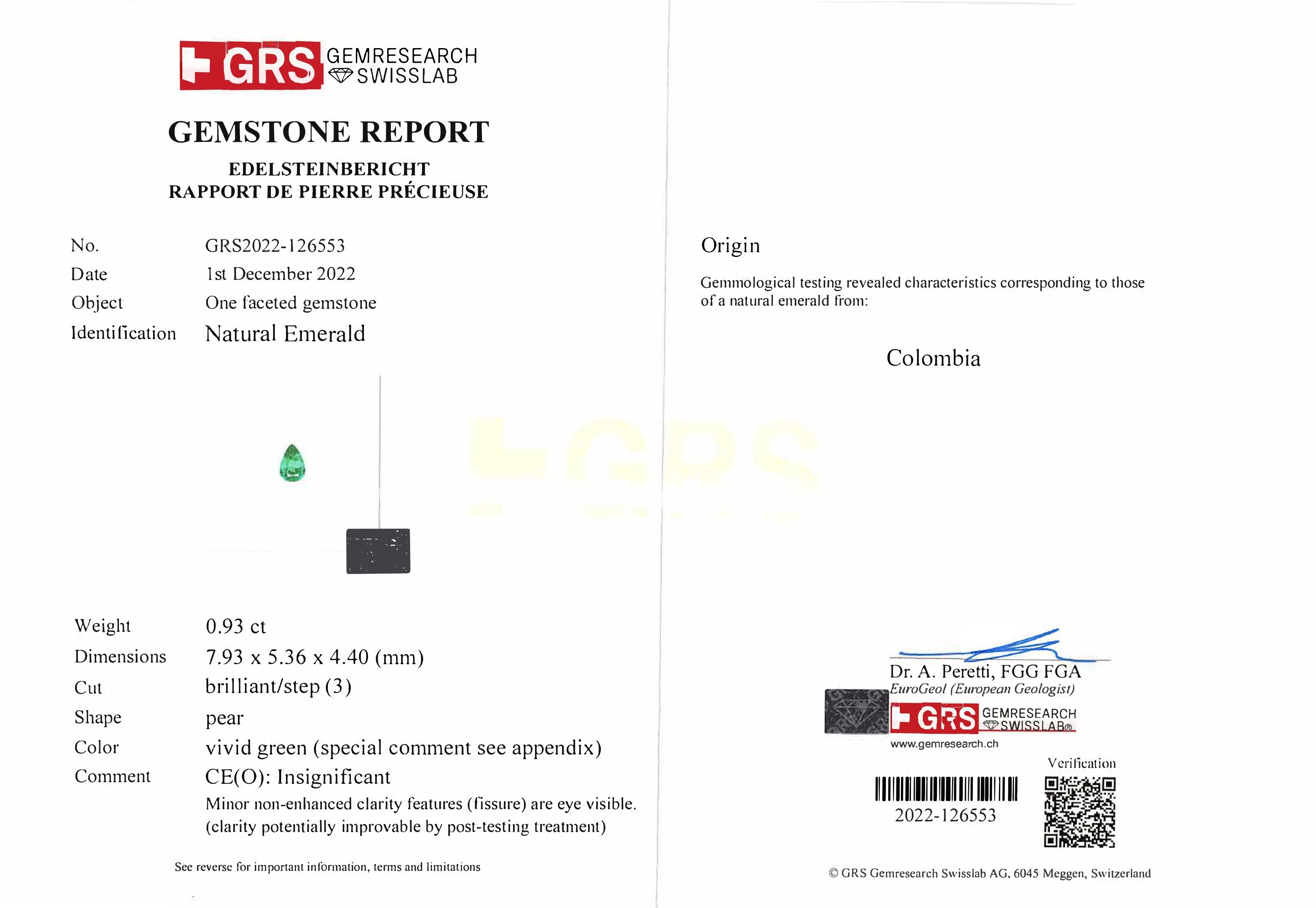 0.93 Ct. Emerald from Colombia