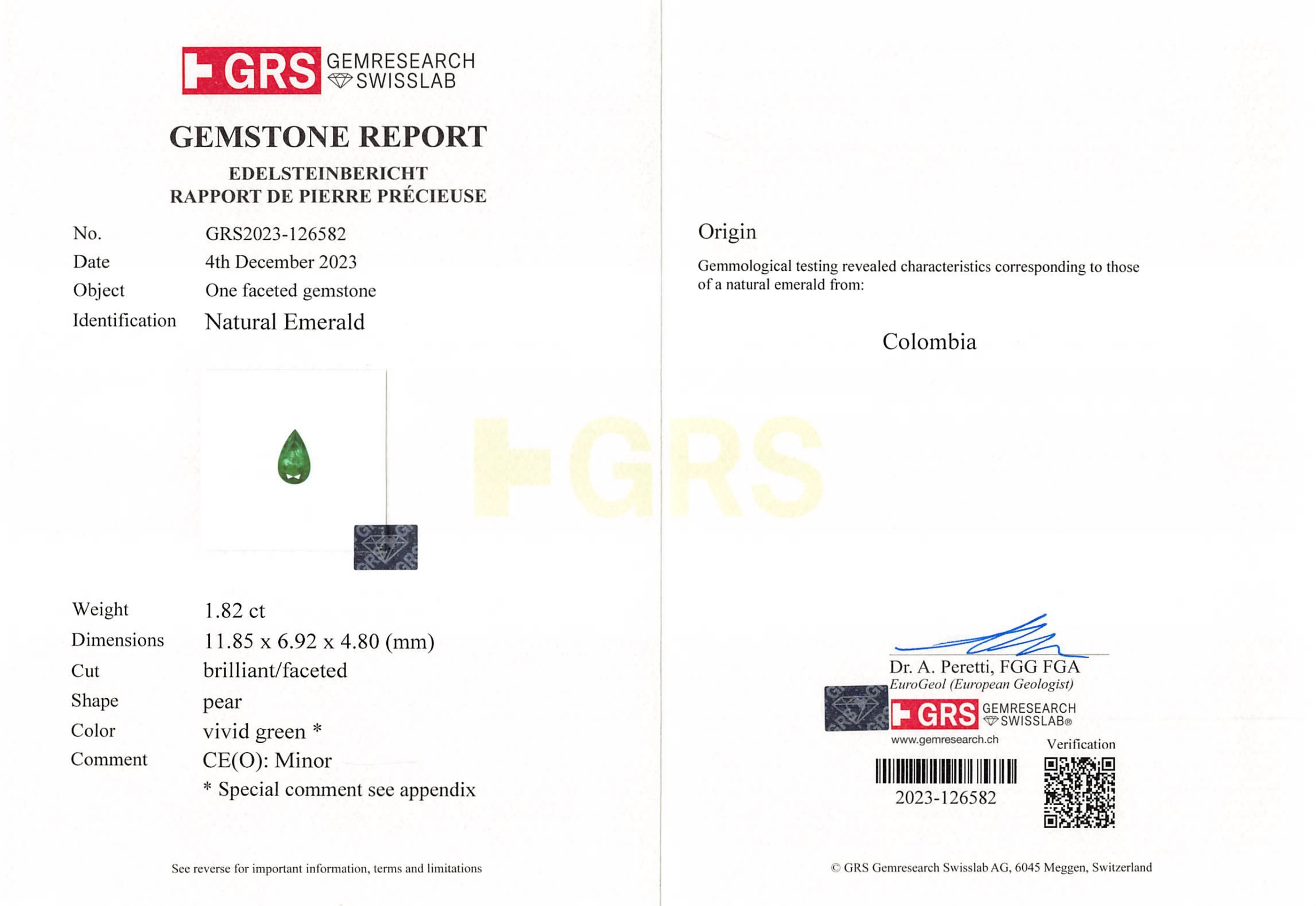 1.82 Ct. Emerald from Colombia