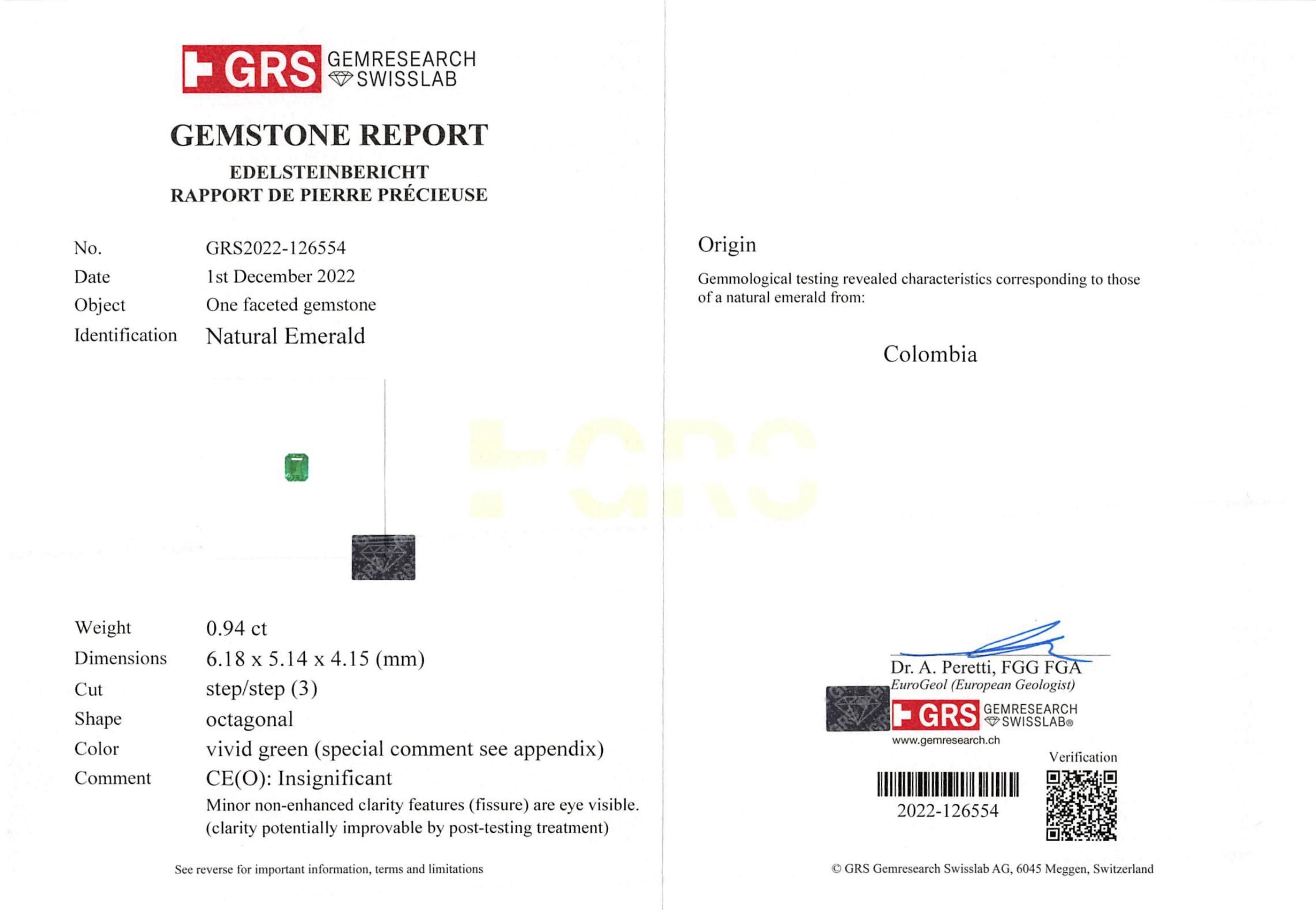 0.94 Ct. Emerald from Colombia