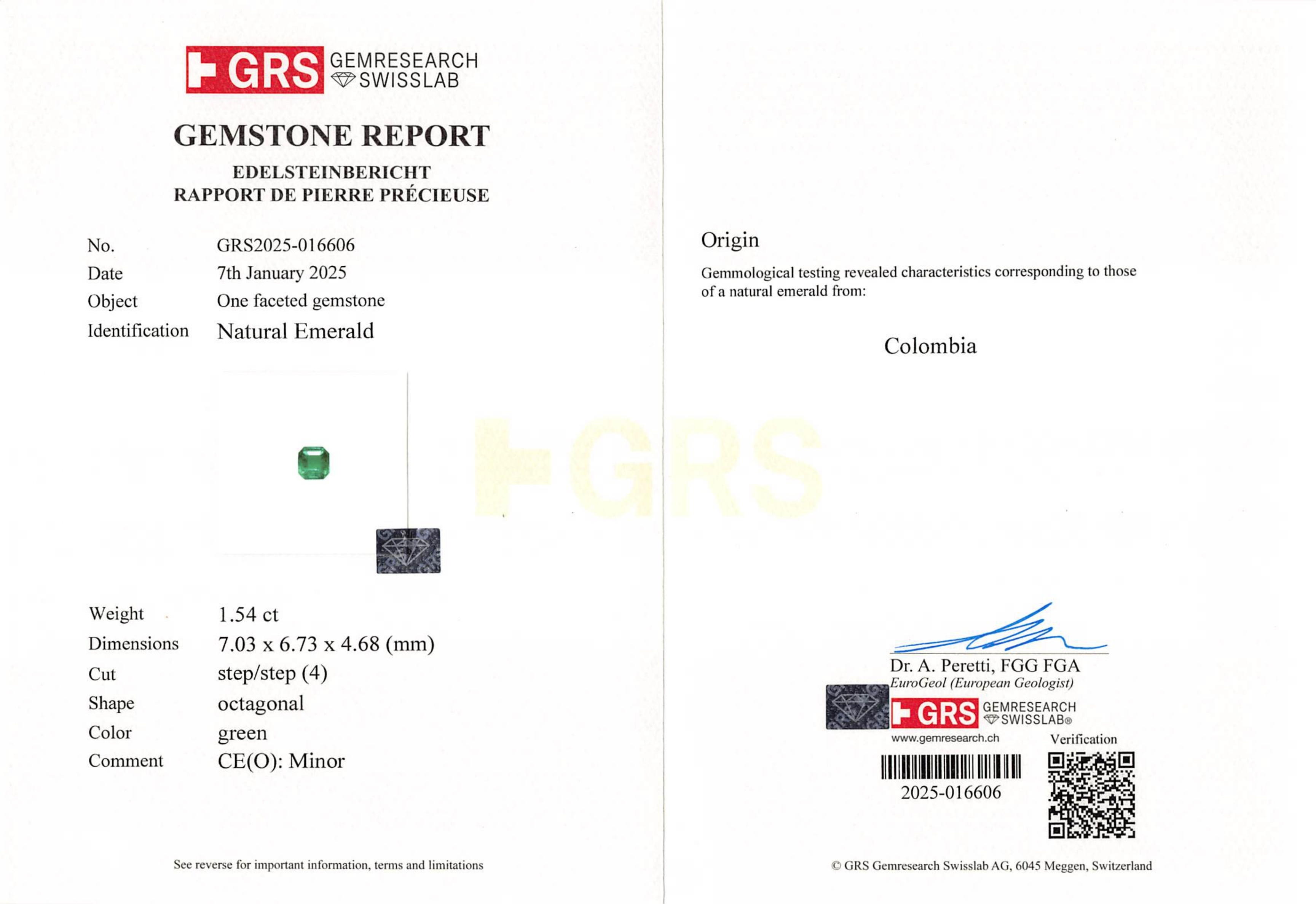 1.54 Ct. Emerald from Colombia