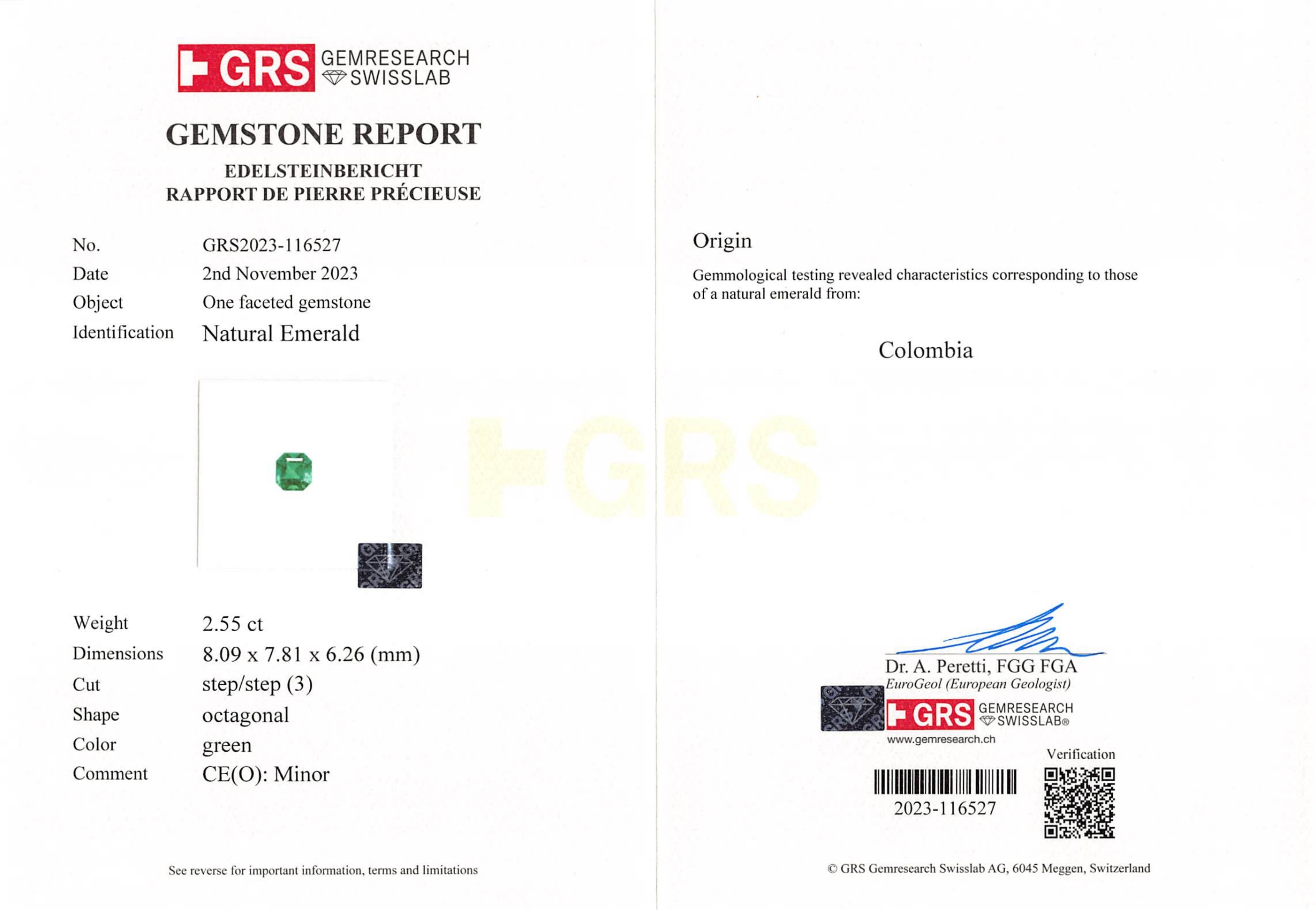 2.55 Ct. Emerald from Colombia