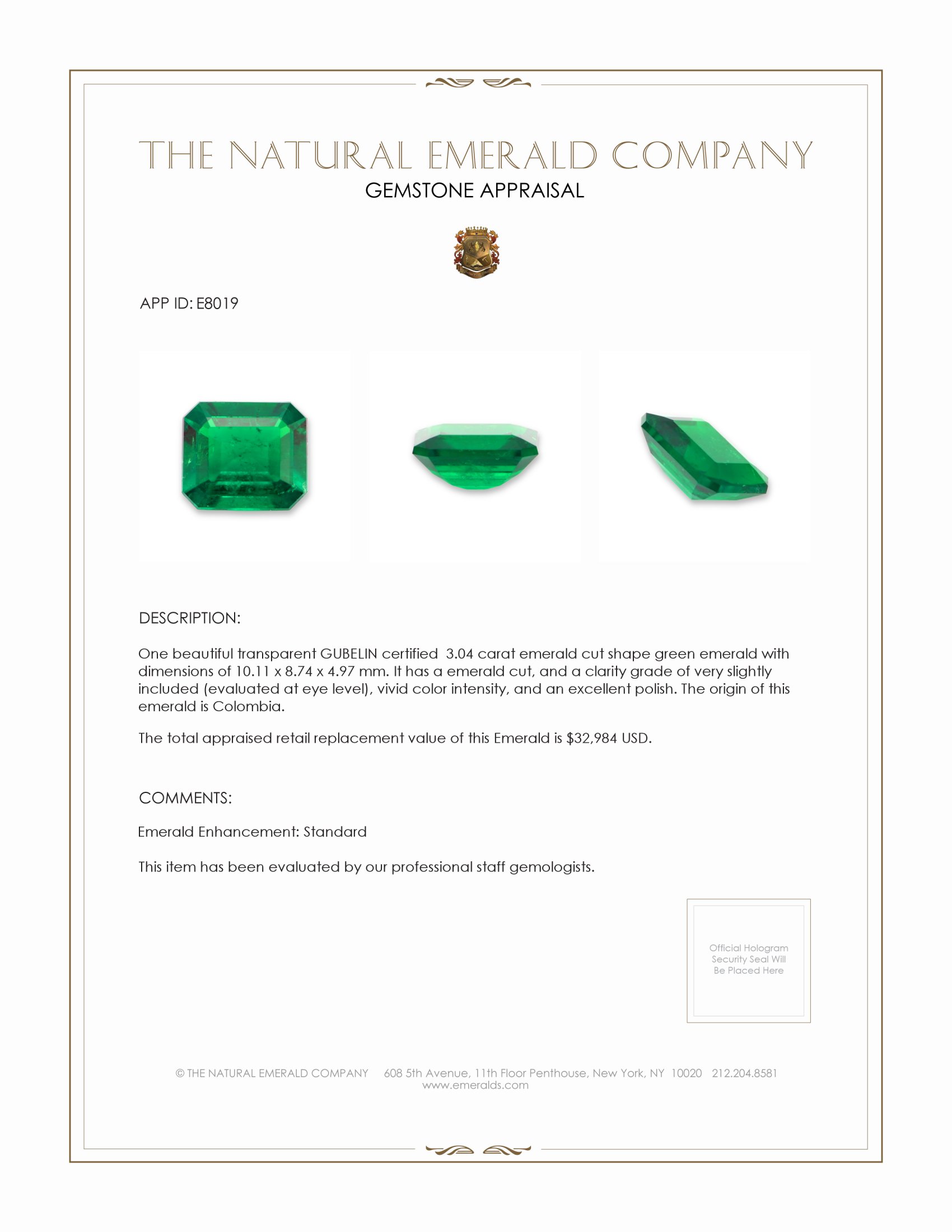 3.04 Ct. Emerald from Colombia