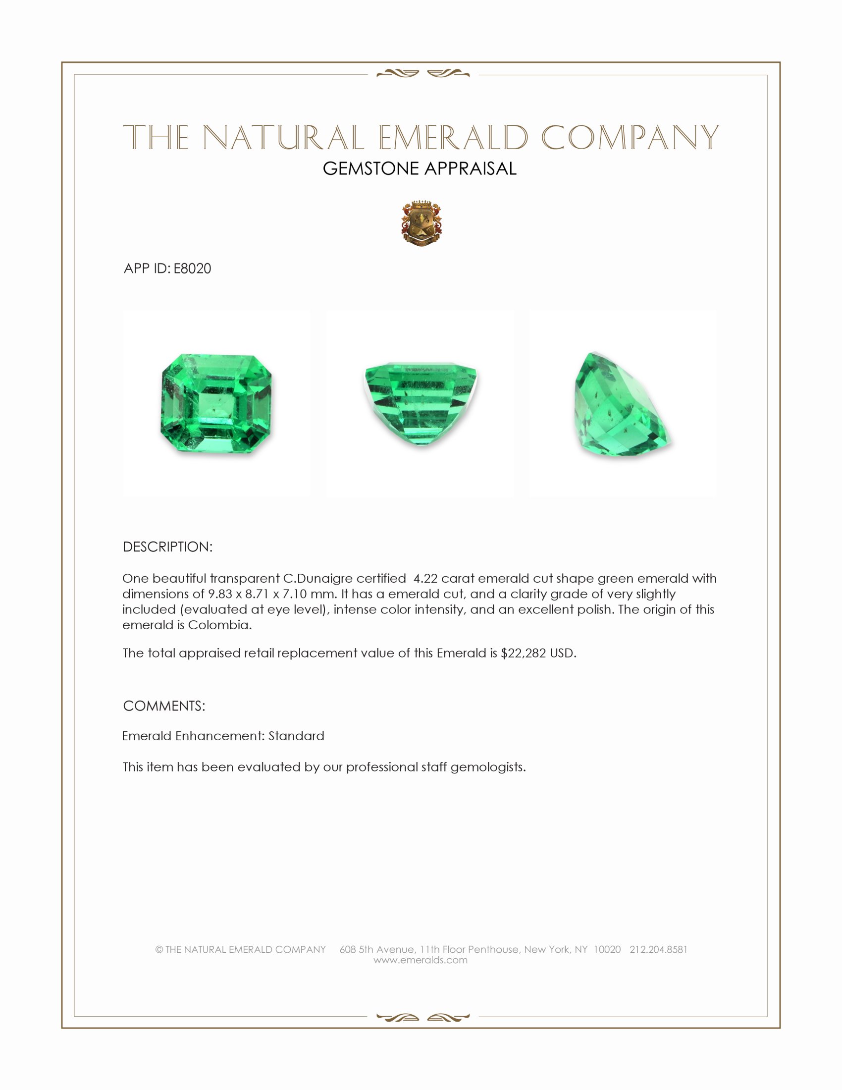 4.22 Ct. Emerald from Colombia