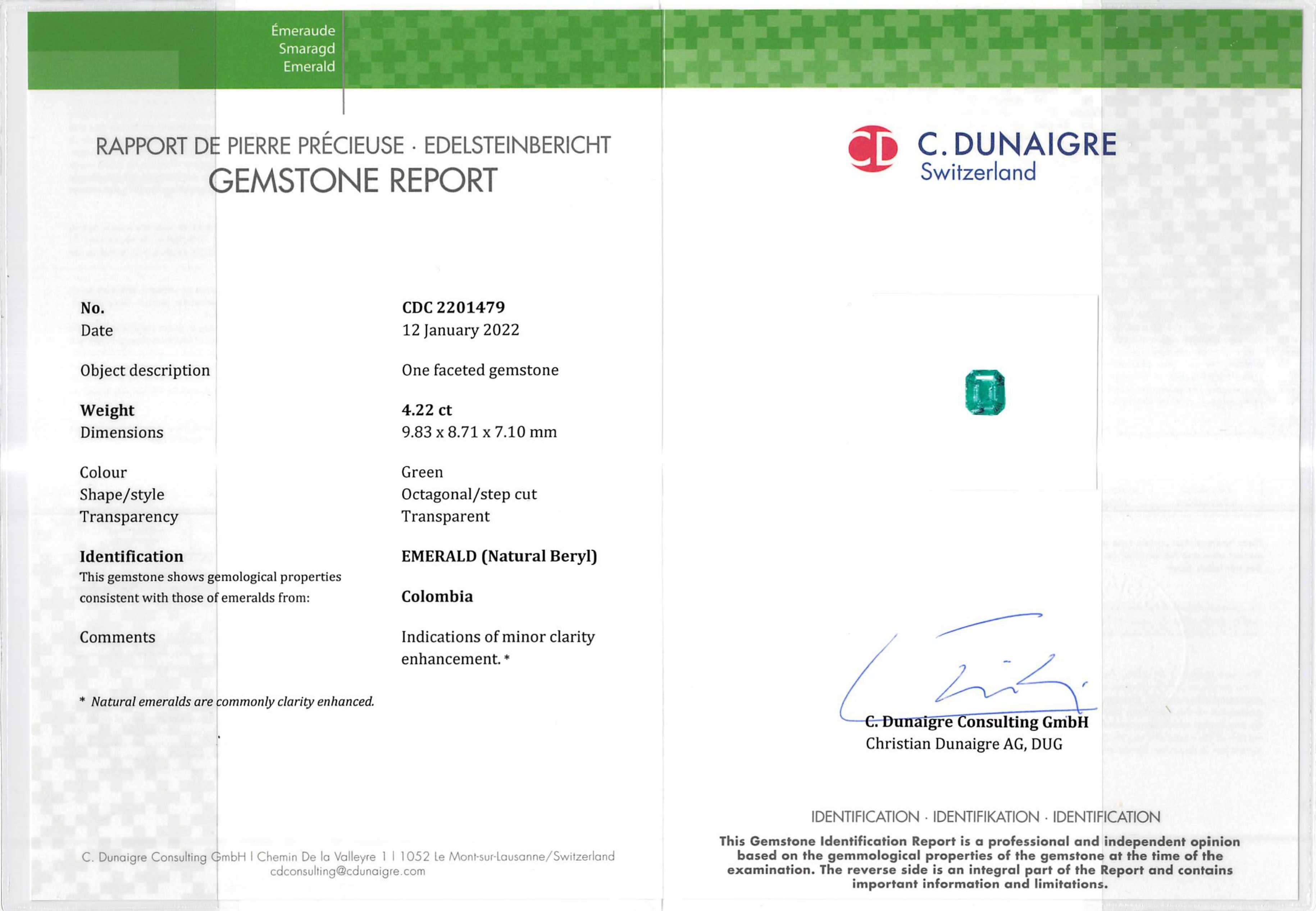 4.22 Ct. Emerald from Colombia