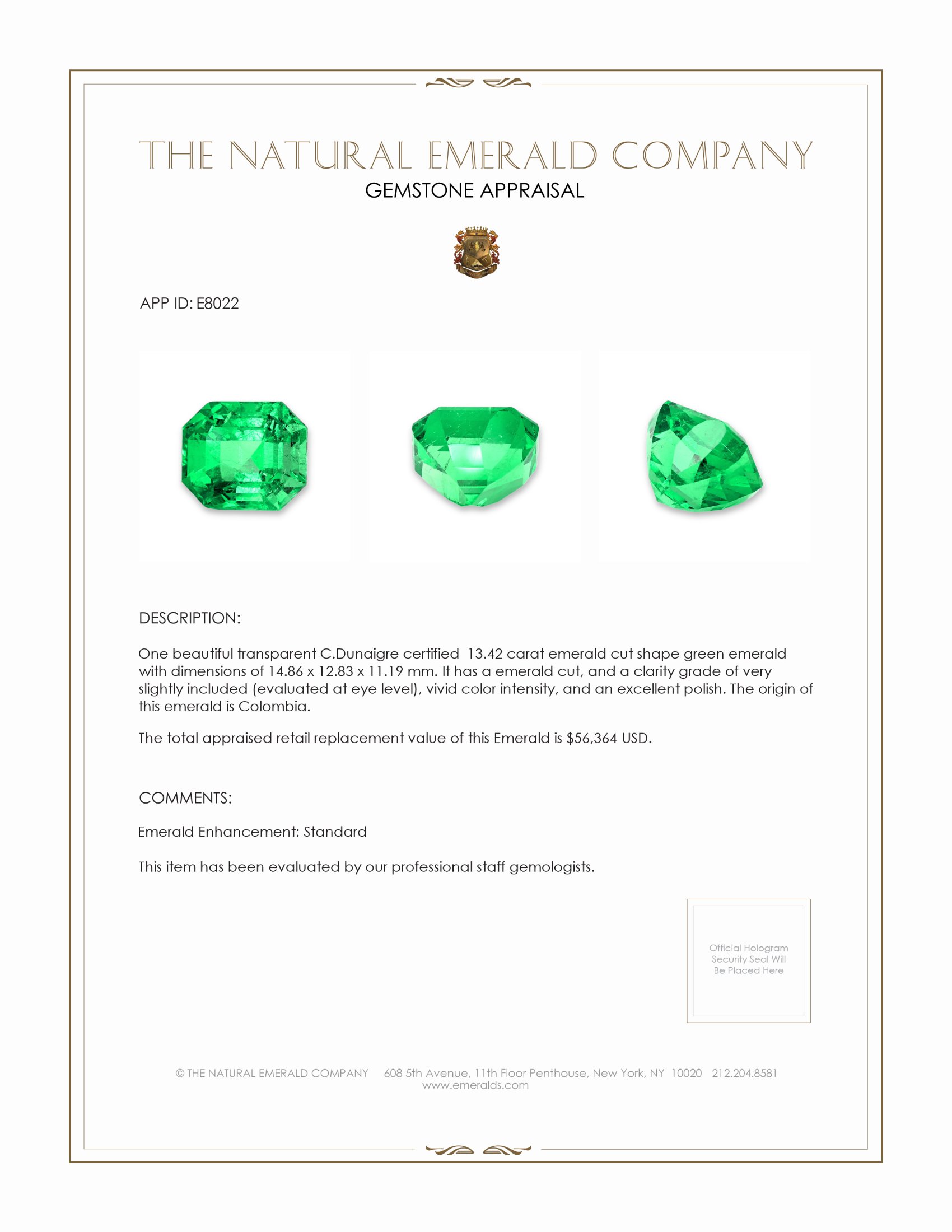 13.42 Ct. Emerald from Colombia