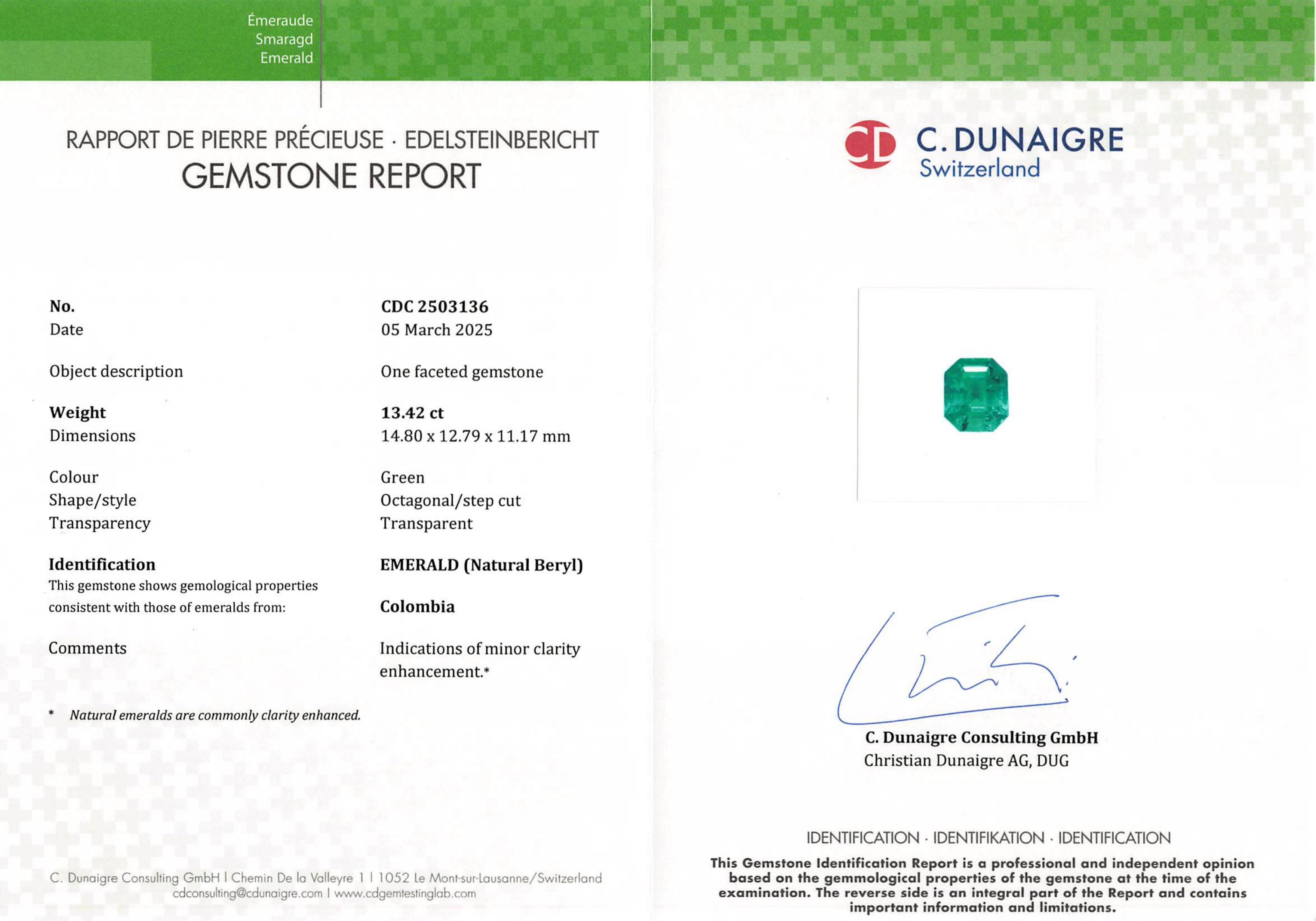 13.42 Ct. Emerald from Colombia
