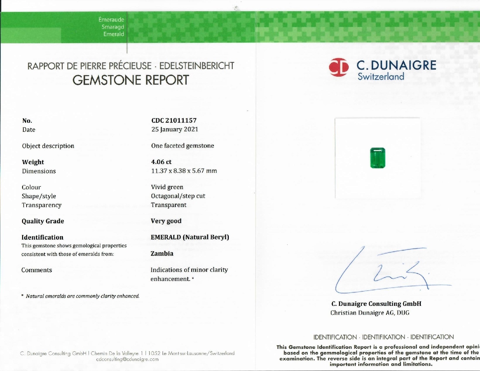 4.06 Ct. Emerald from Zambia