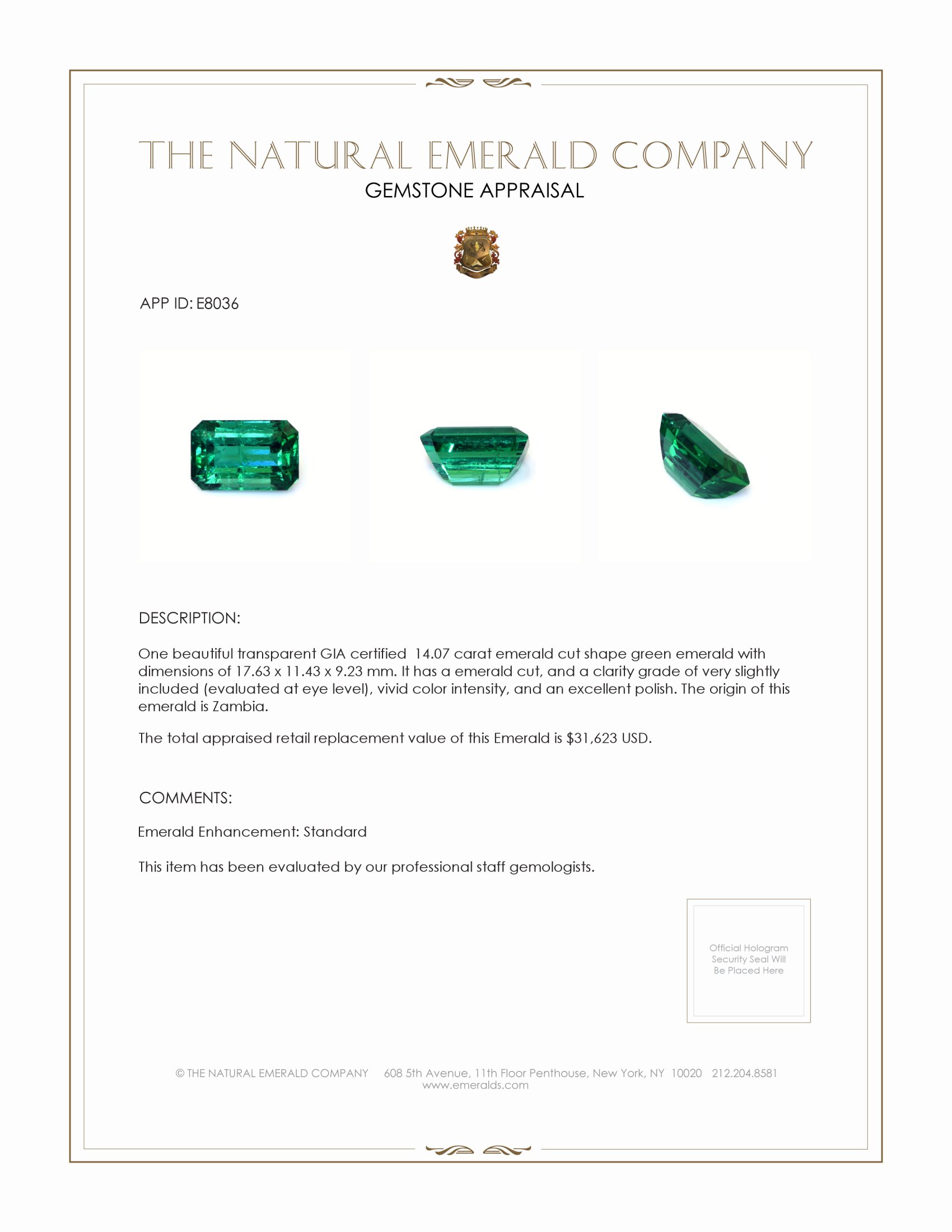 14.07 Ct. Emerald from Zambia